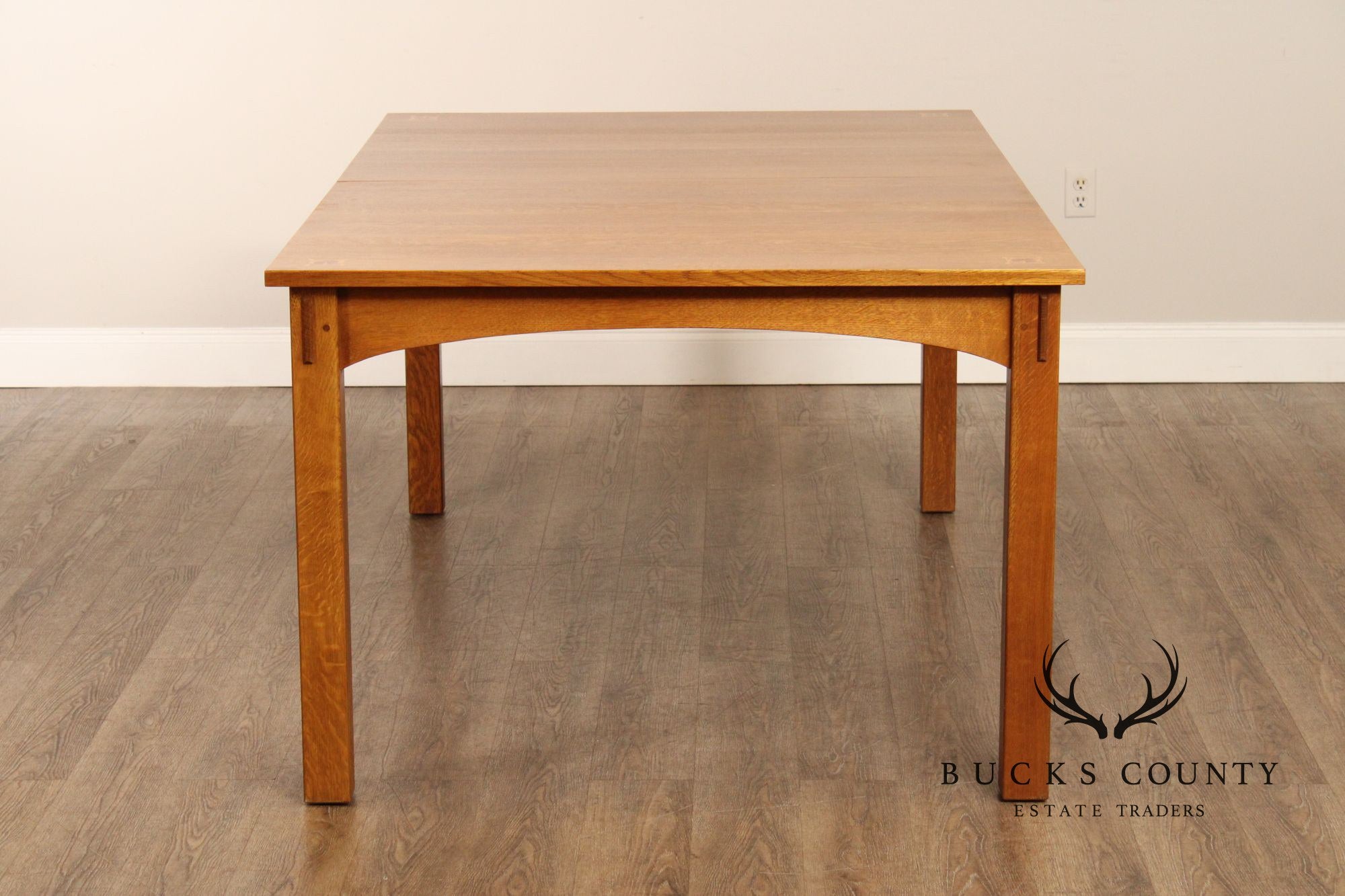 STICKLEY MISSION COLLECTION OAK HARVEY ELLIS EXTENDABLE DINING TABLE WITH INLAY