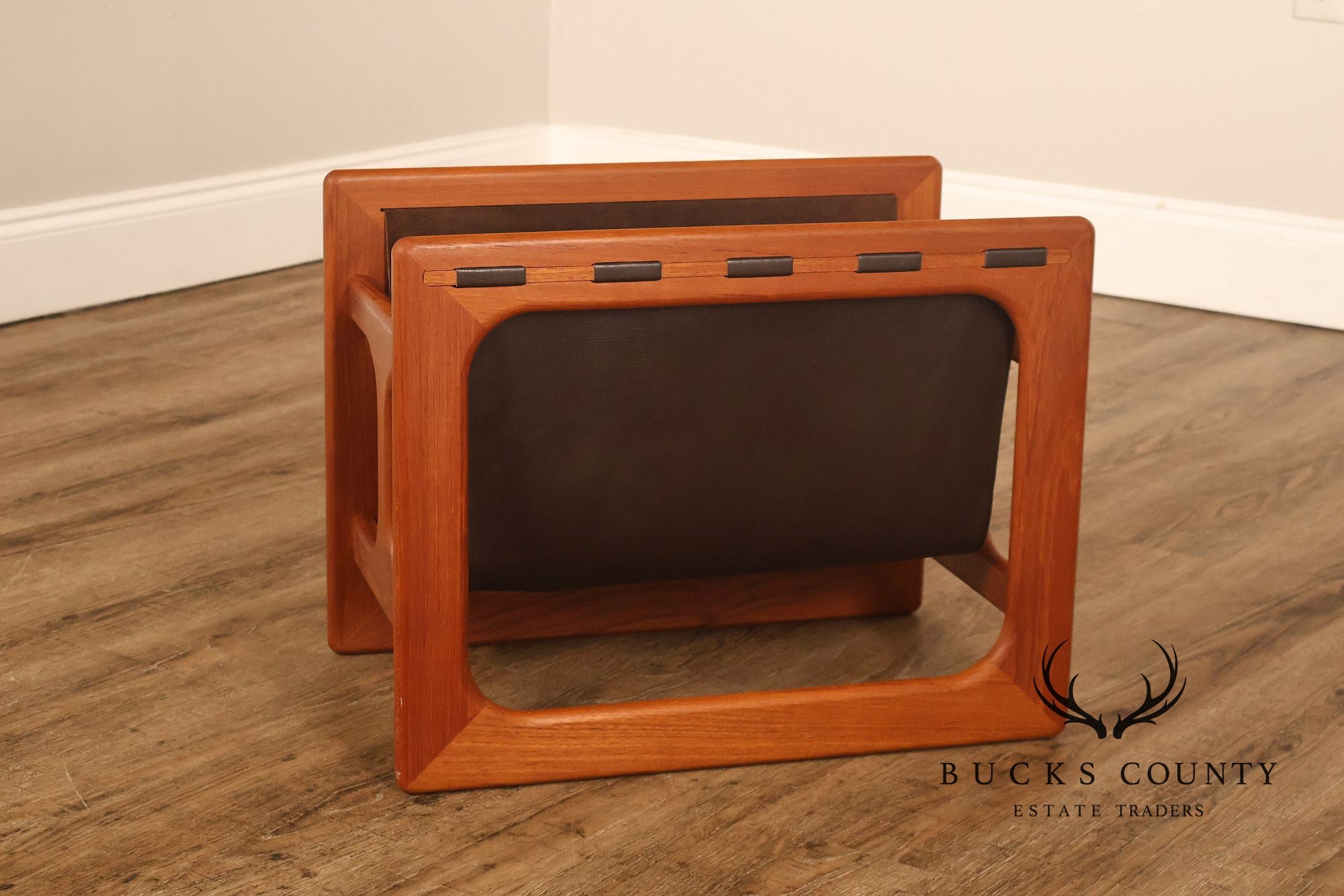 Salin Møbler Danish Modern Teak and Leather Magazine Rack