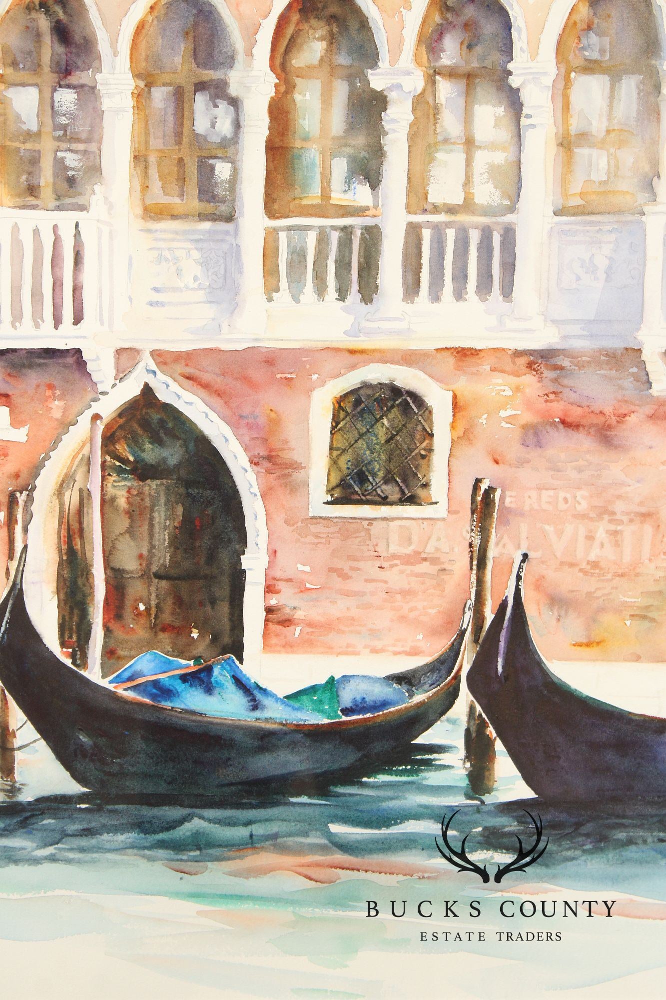 Judy Antonelli Framed Watercolor Painting, 'The Waiting Gondolas'