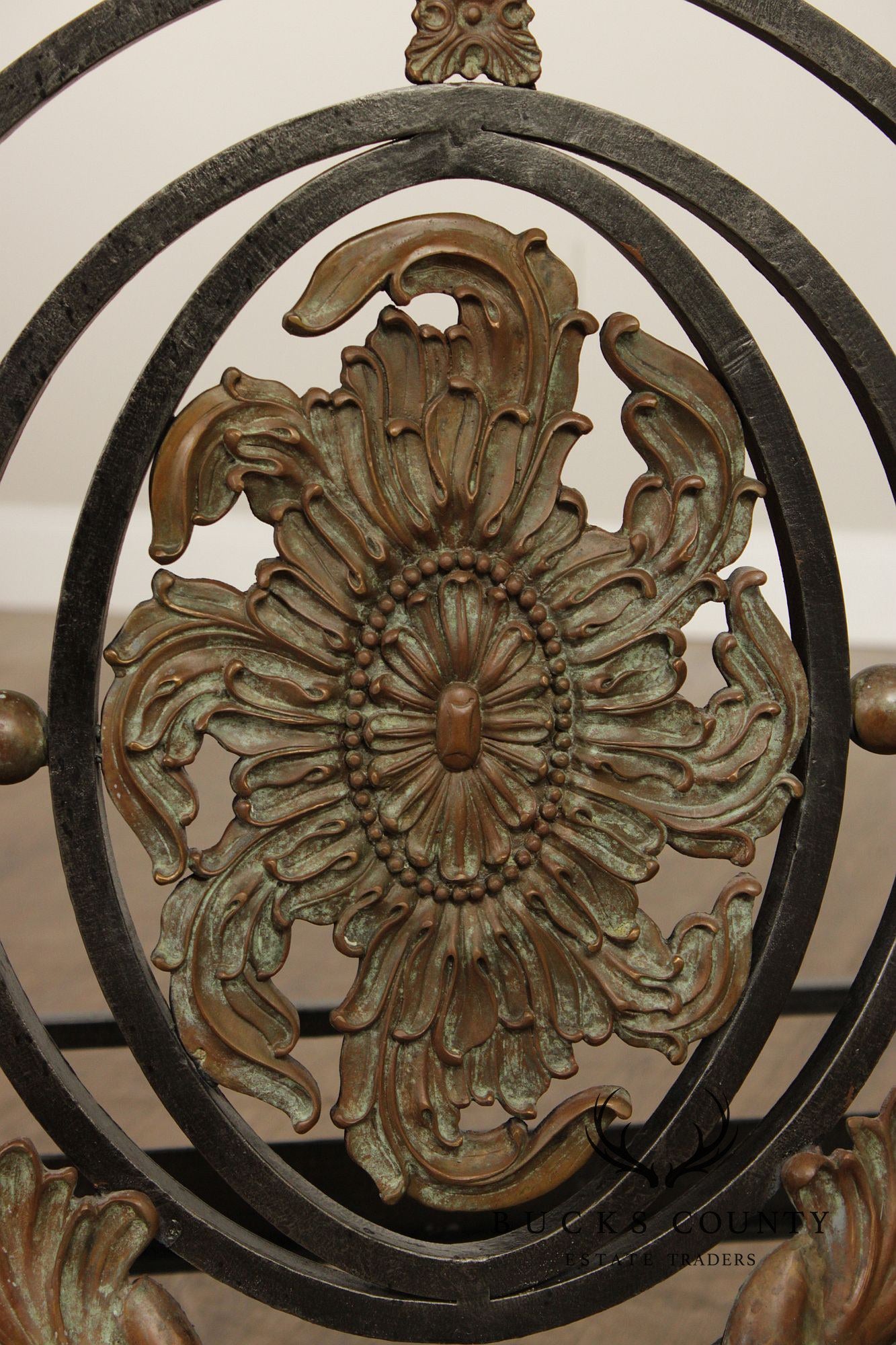 Maitland Smith Marble Top Demilune Wrought Iron Console Table