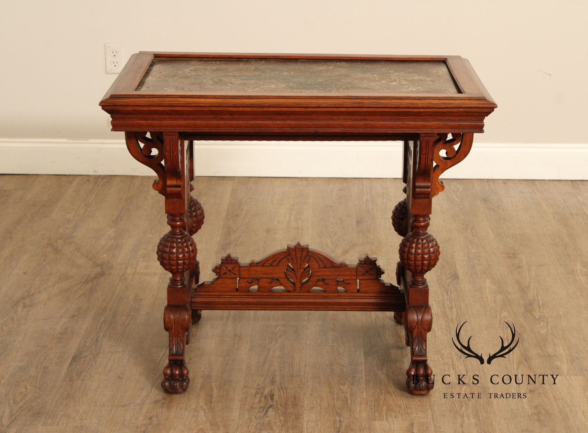 Antique Victorian Renaissance Revival Carved Oak Parlor Table