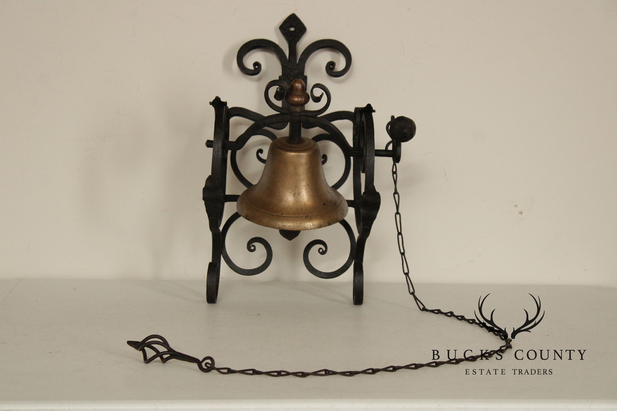 Antique Wrought Iron and Brass Wall-Mounted Bell