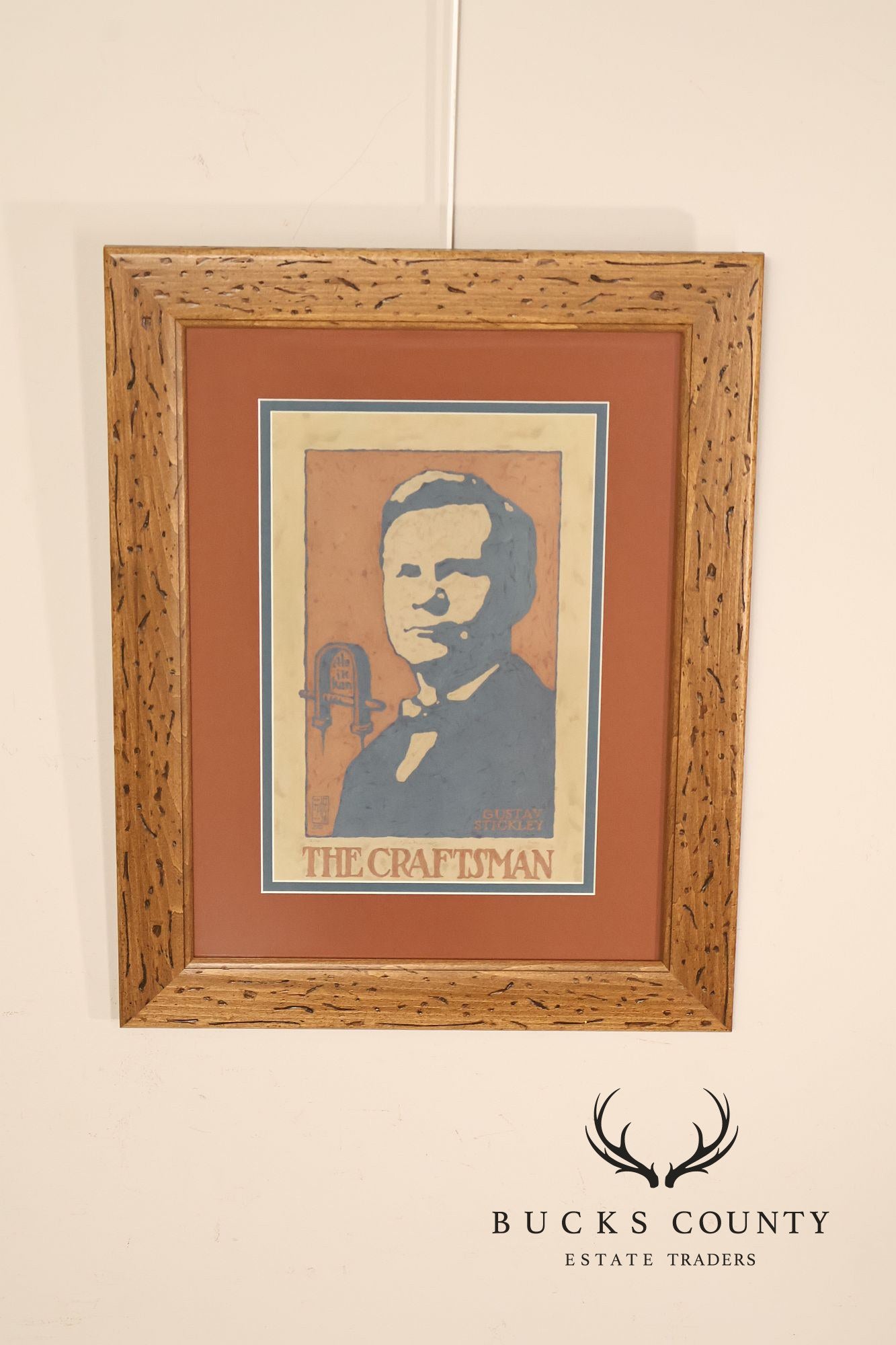 Double Matted Wood Framed Lithograph of Gustav Stickley Portrait