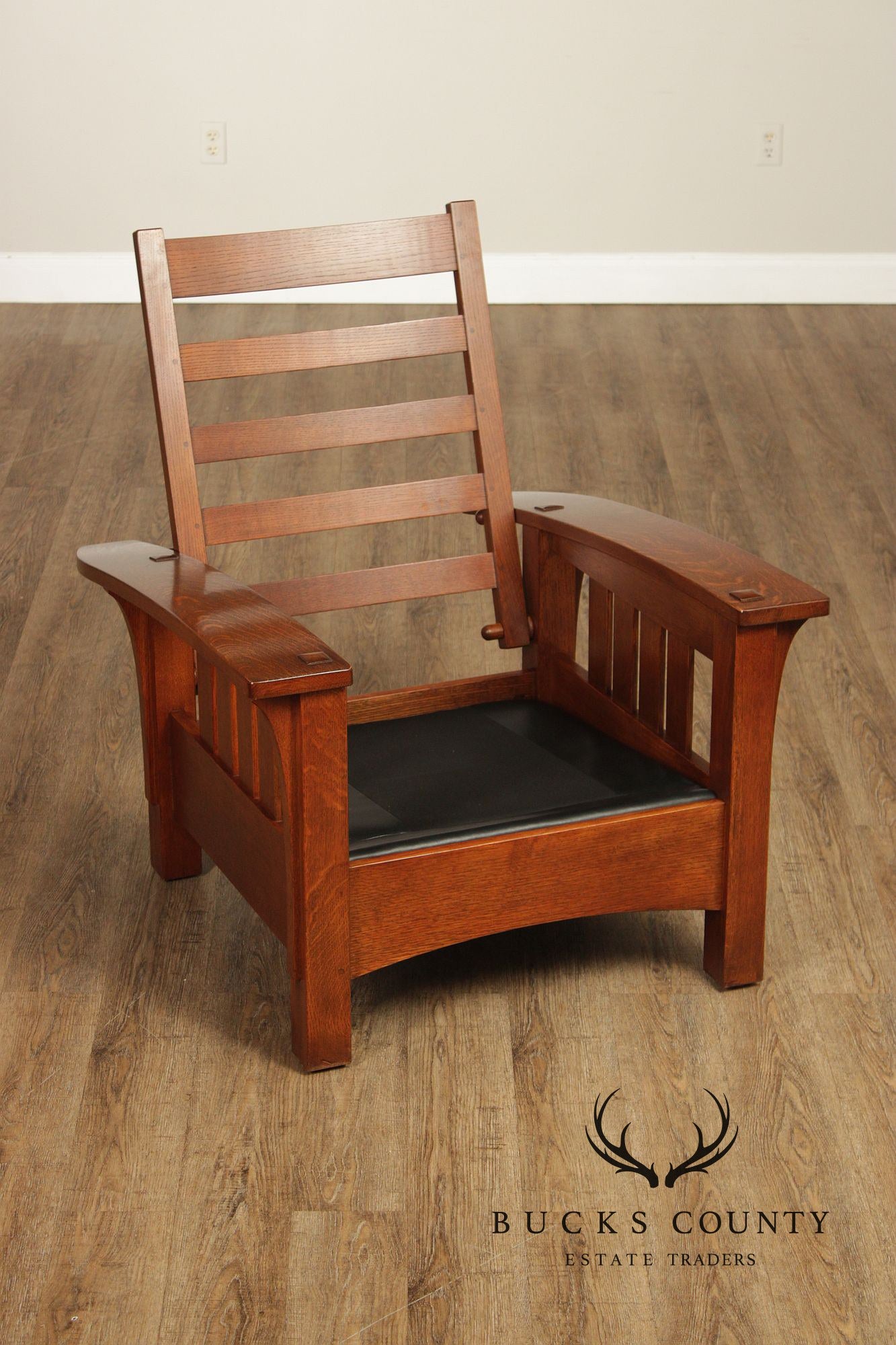 Stickley Mission Collection Oak Bow Arm Morris Chair and Ottoman