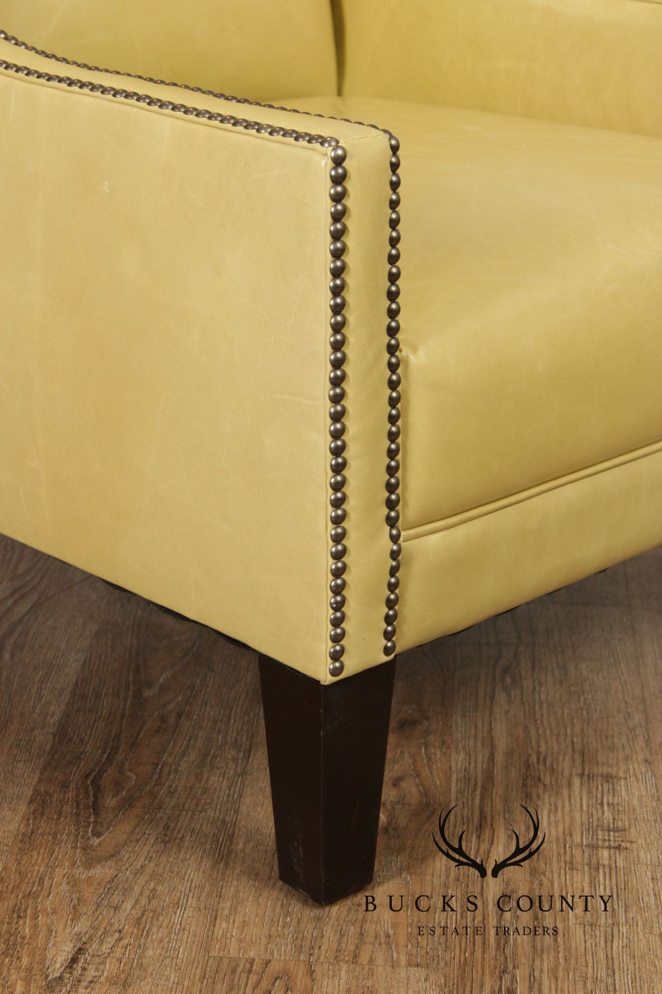 Pair Of Contemporary Style Yellow Leather Lounge Chairs