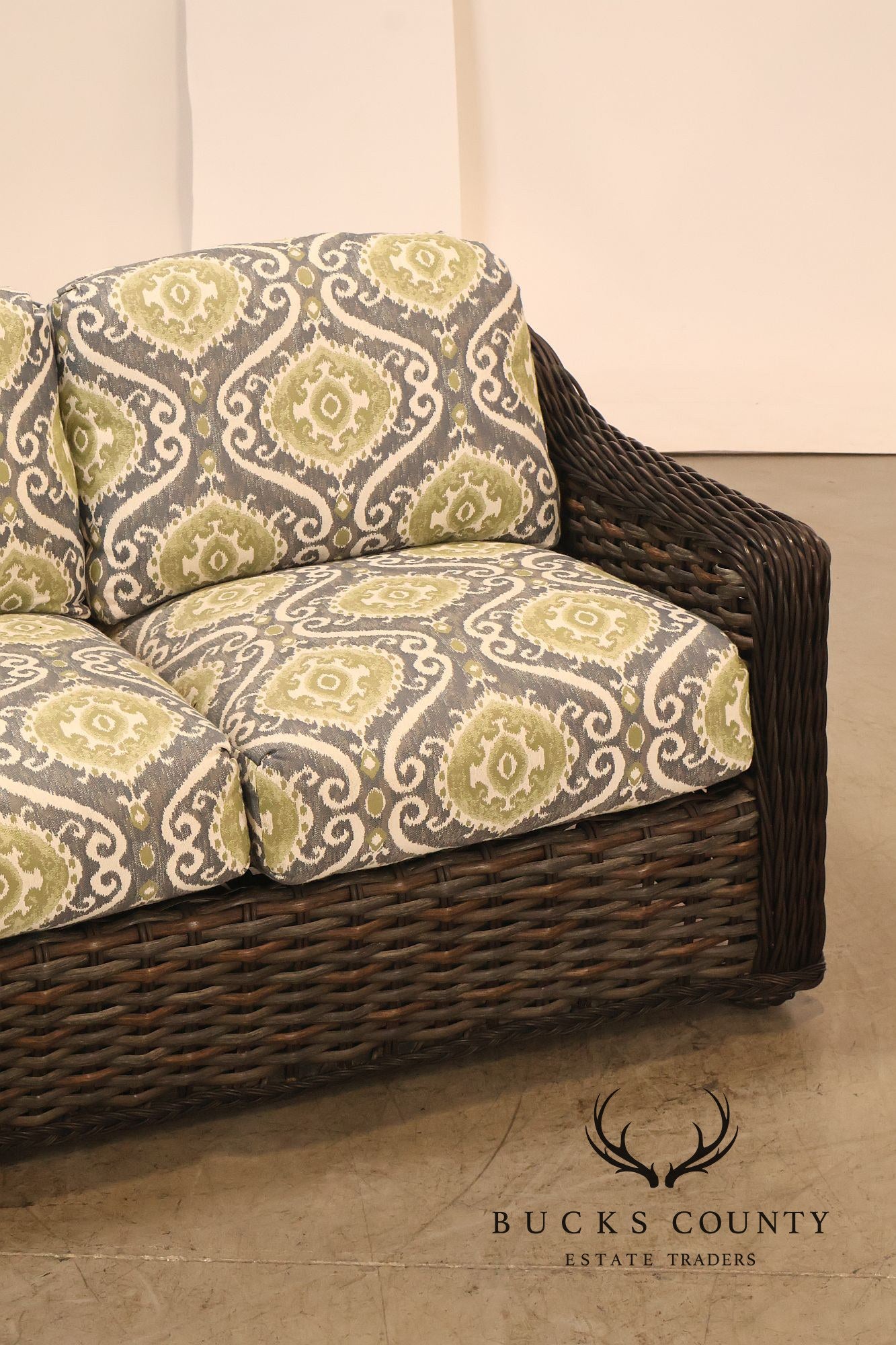 Lane Venture Woven Wicker Outdoor Sofa With Patterned Cushions