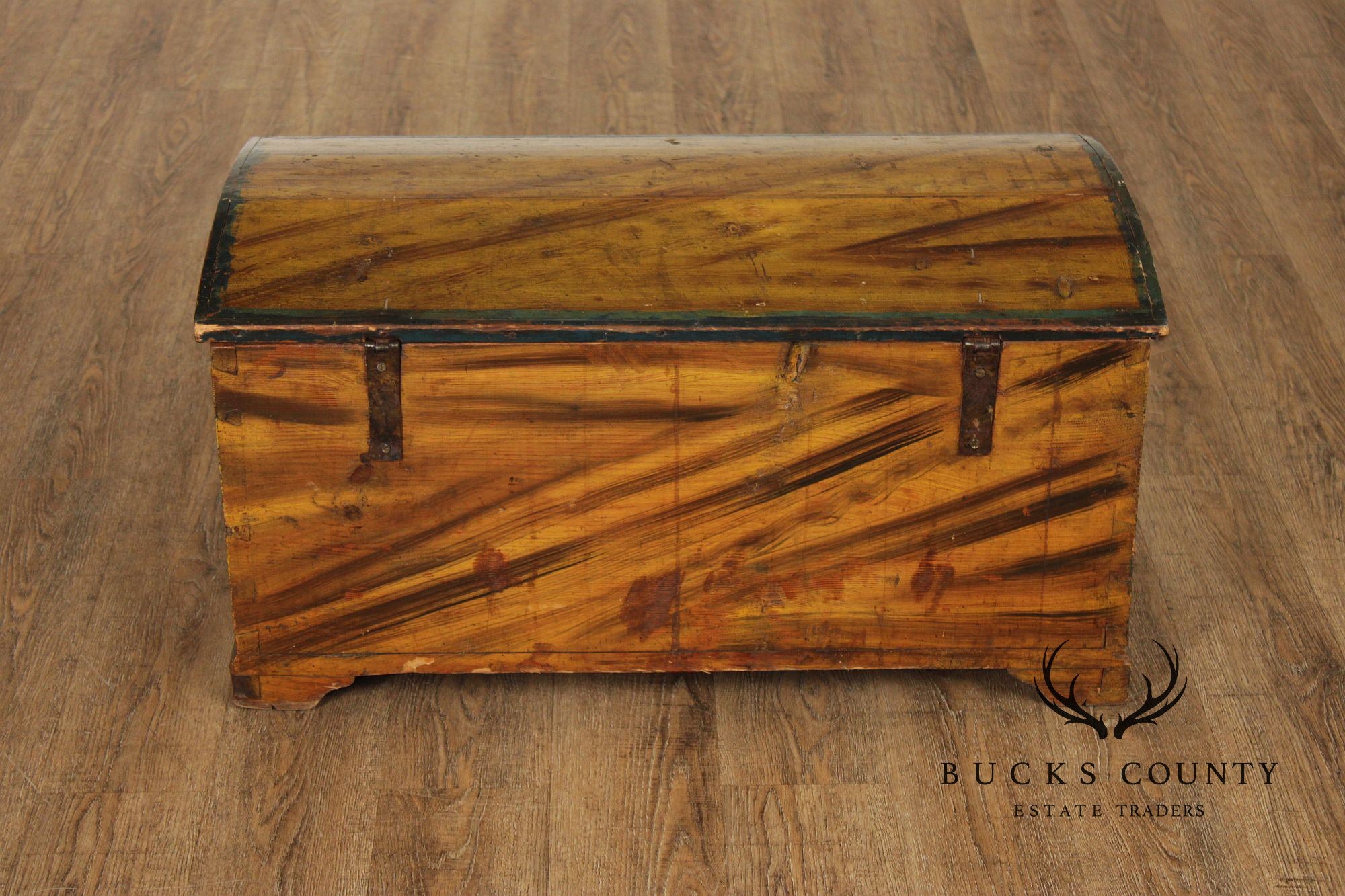 Antique Dome Top Grain Painted Pine Blanket Chest
