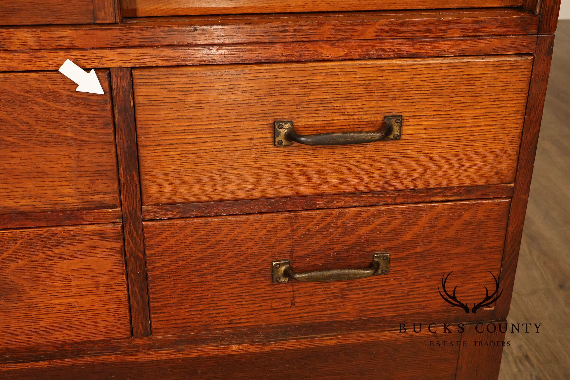 Globe Oak Sectional Bookcase Cabinet With Sliding Glass Doors And Drawers