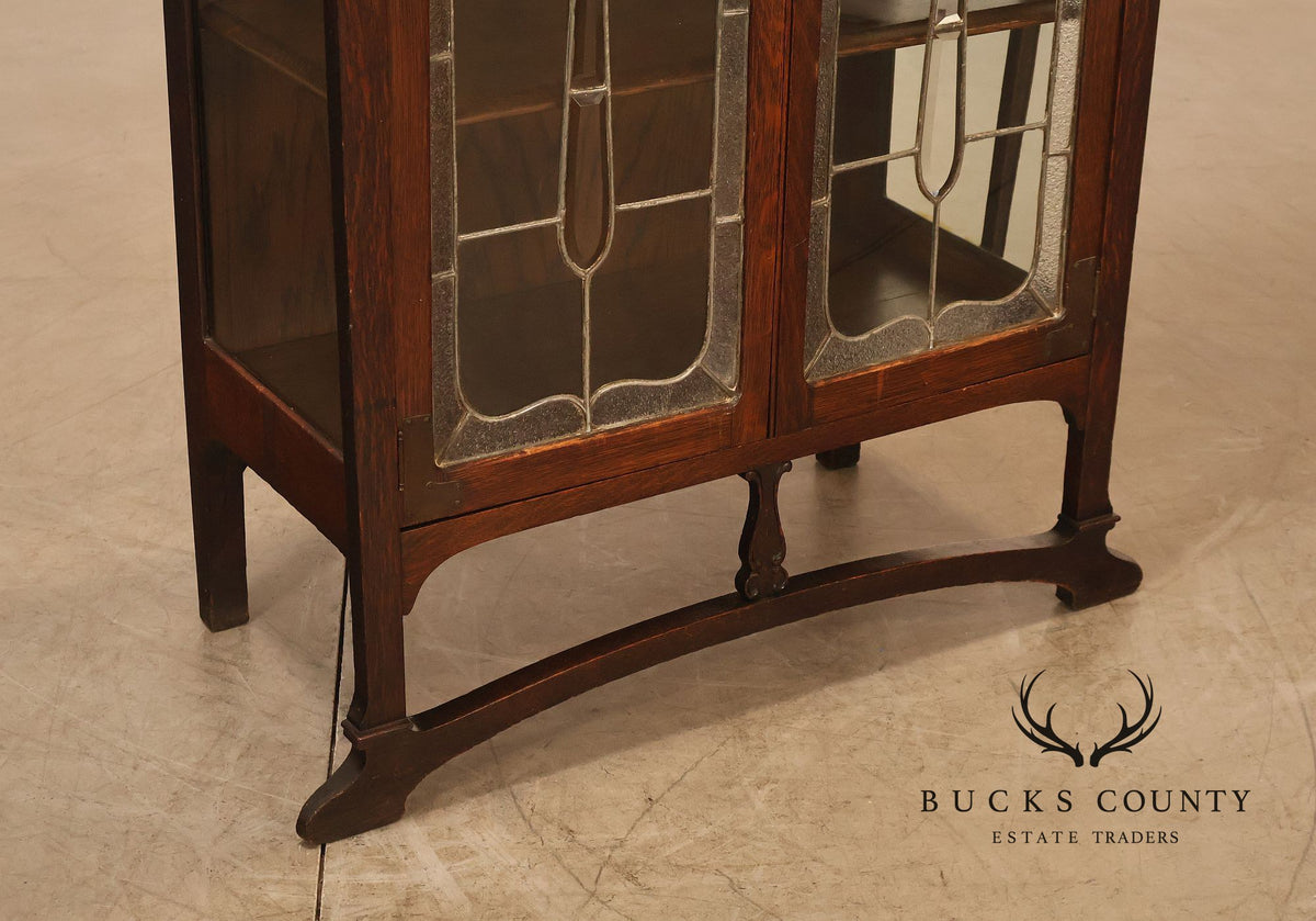 Antique Art Nouveau Leaded Glass Curio Cabinet