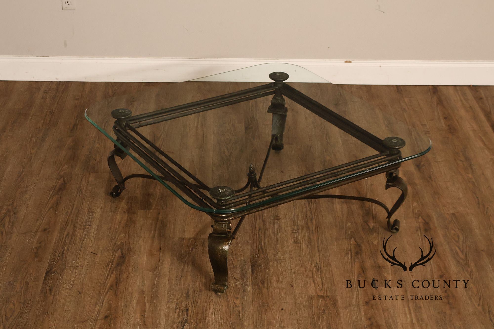 Neoclassical Style Iron And Glass Coffee Table