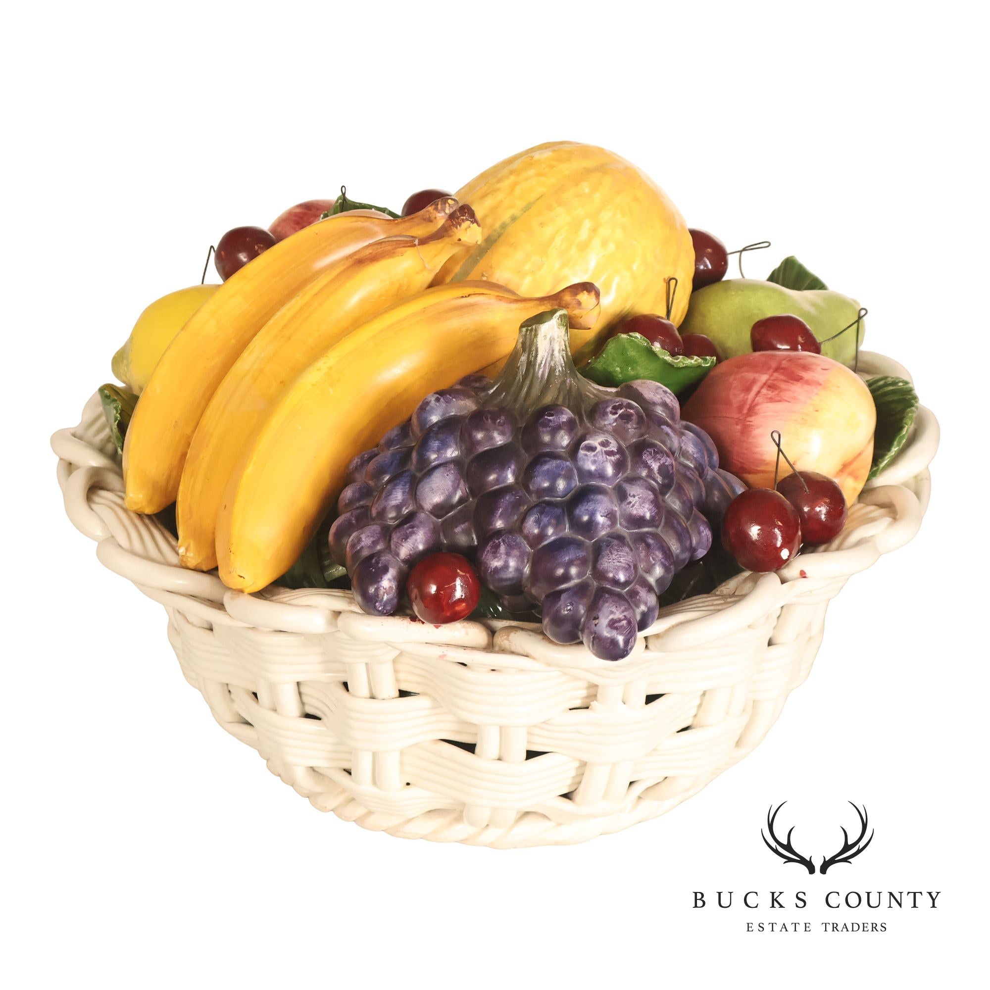 Italian Glazed Ceramic Fruit Basket Centerpiece