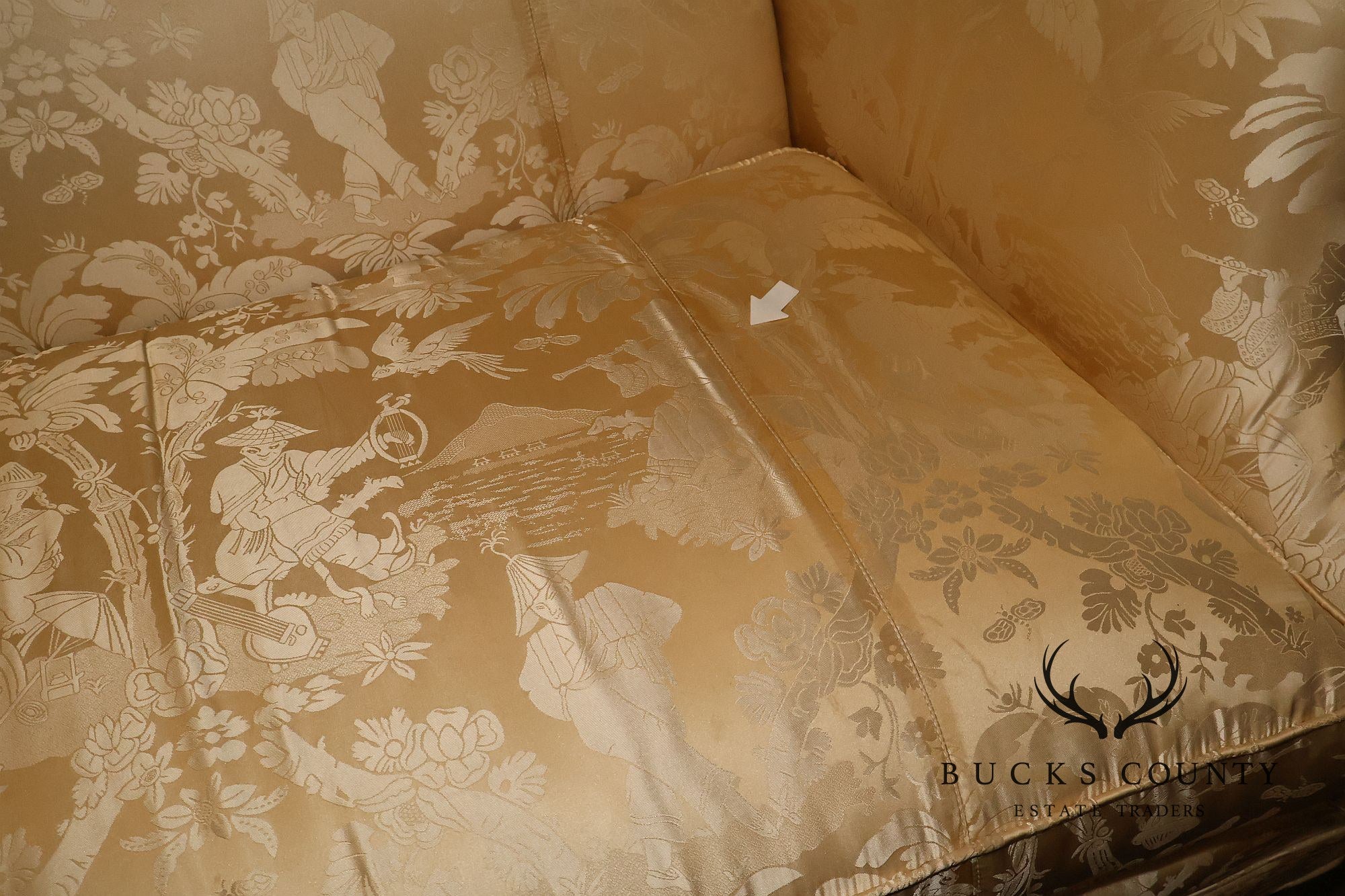 Southwood Federal Style Mahogany Frame Damask Upholstered Sofa