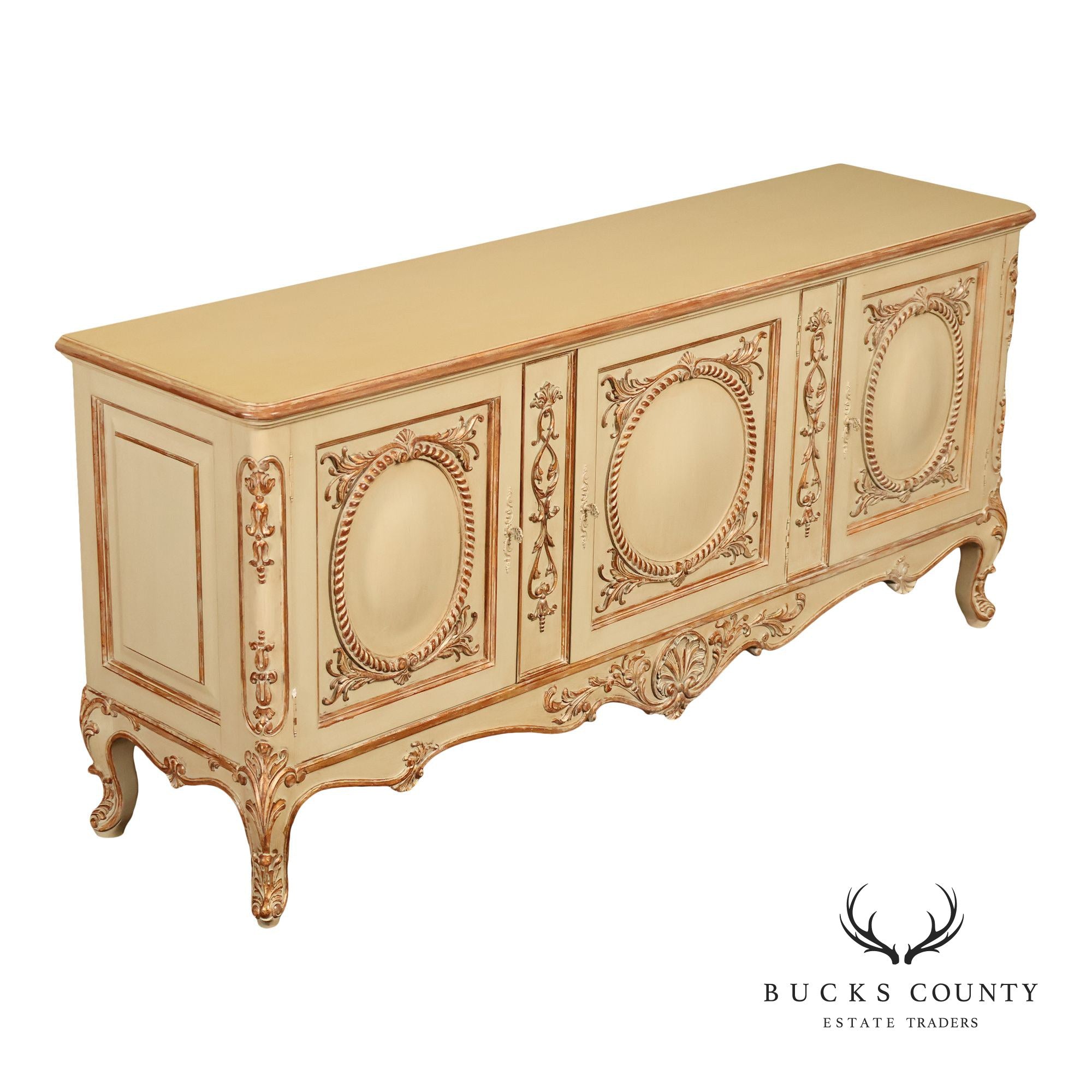 French Rococo Style Painted Sideboard Buffet Cabinet