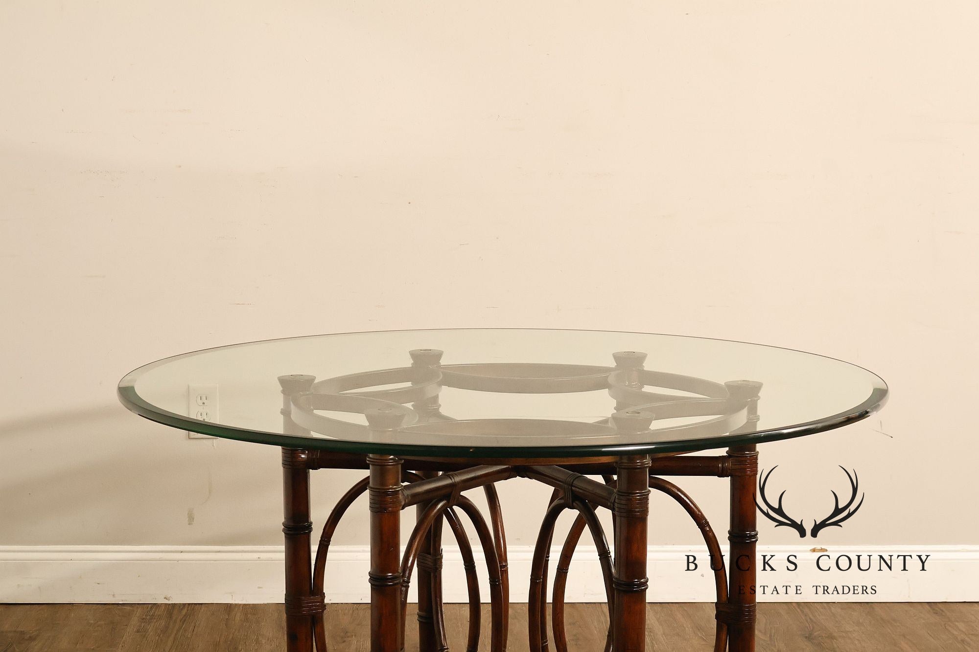 Faux Bamboo Base 48" Round Glass Top Dining Table