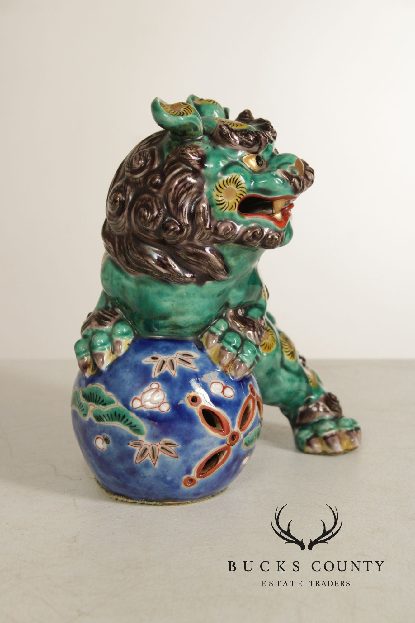 Vintage Chinese Pair of Painted Porcelain Foo Dogs