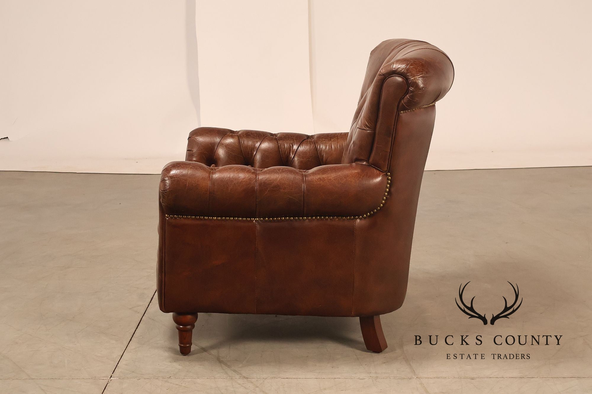 Moe's Home Collection Pair of Tufted Distressed Brown Leather Armchairs