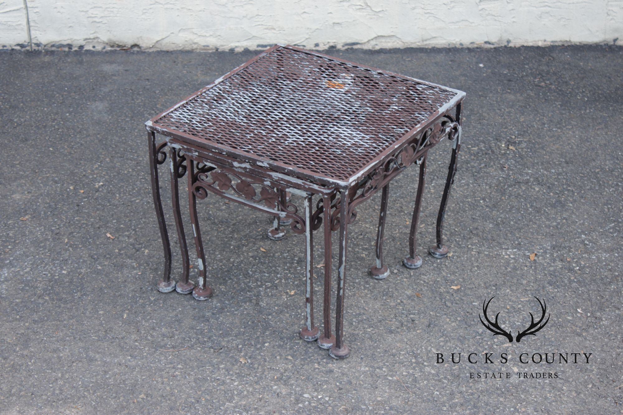 Vintage Set of Three Wrought Iron Outdoor Patio Nesting Tables