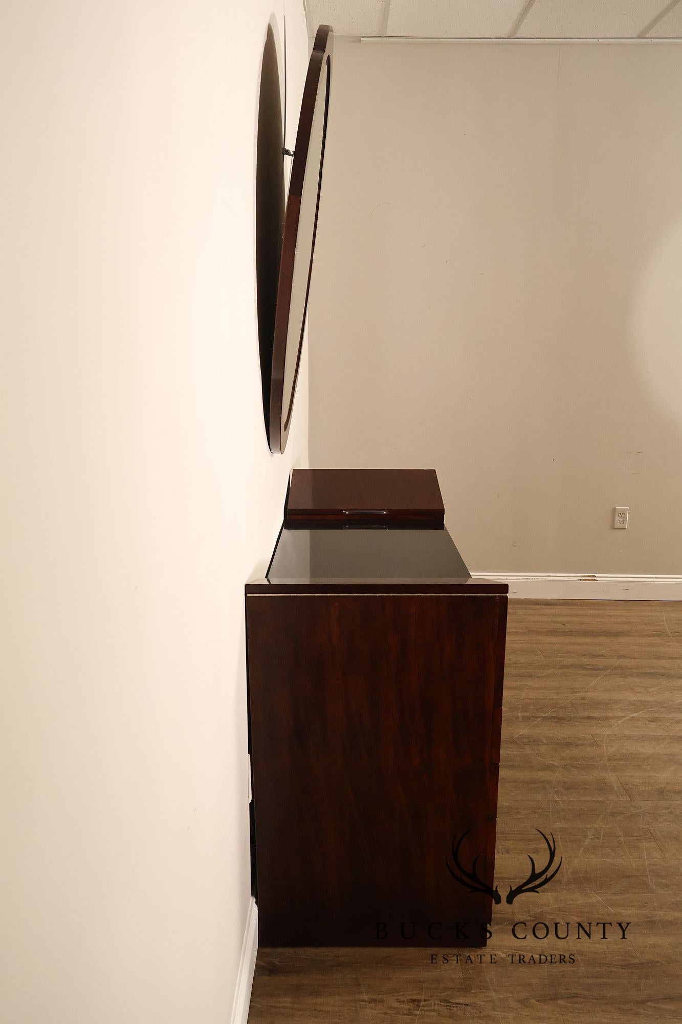 Hickory White Mahogany Art Deco Style Vanity Desk With Mirror