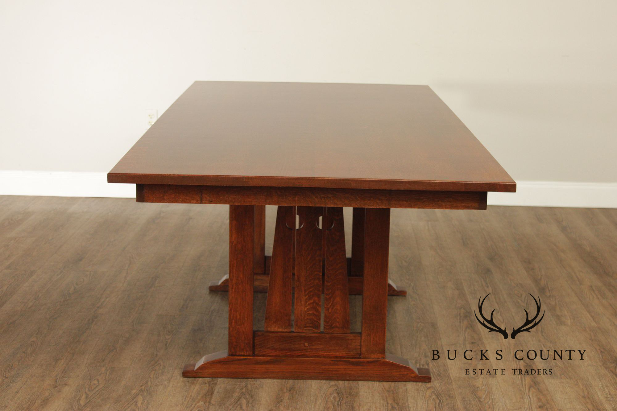 Custom Quality Mission Style Oak Trestle Dining Table