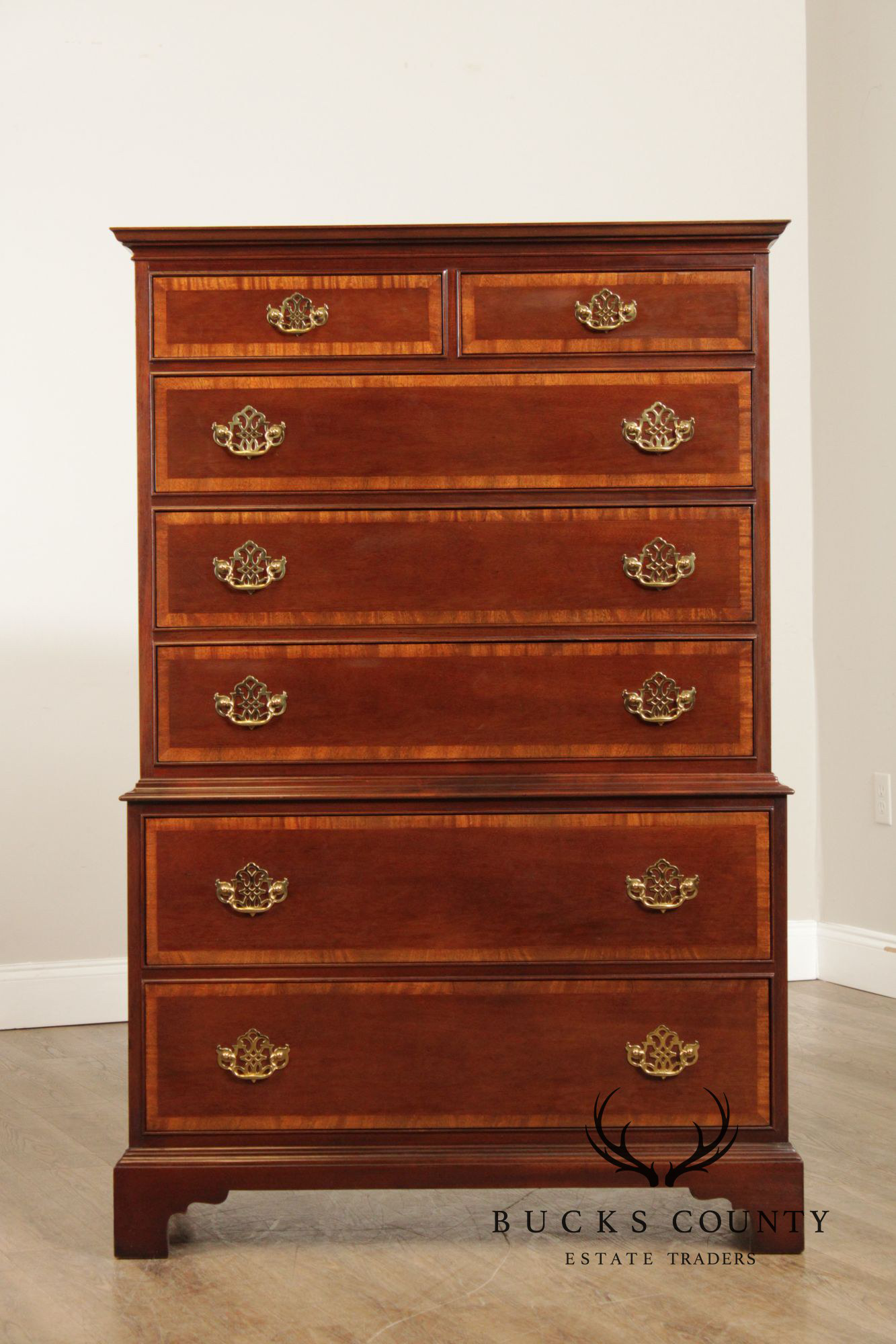 Hickory Furniture Inlaid Mahogany Chippendale Style Tall Chest of Drawers