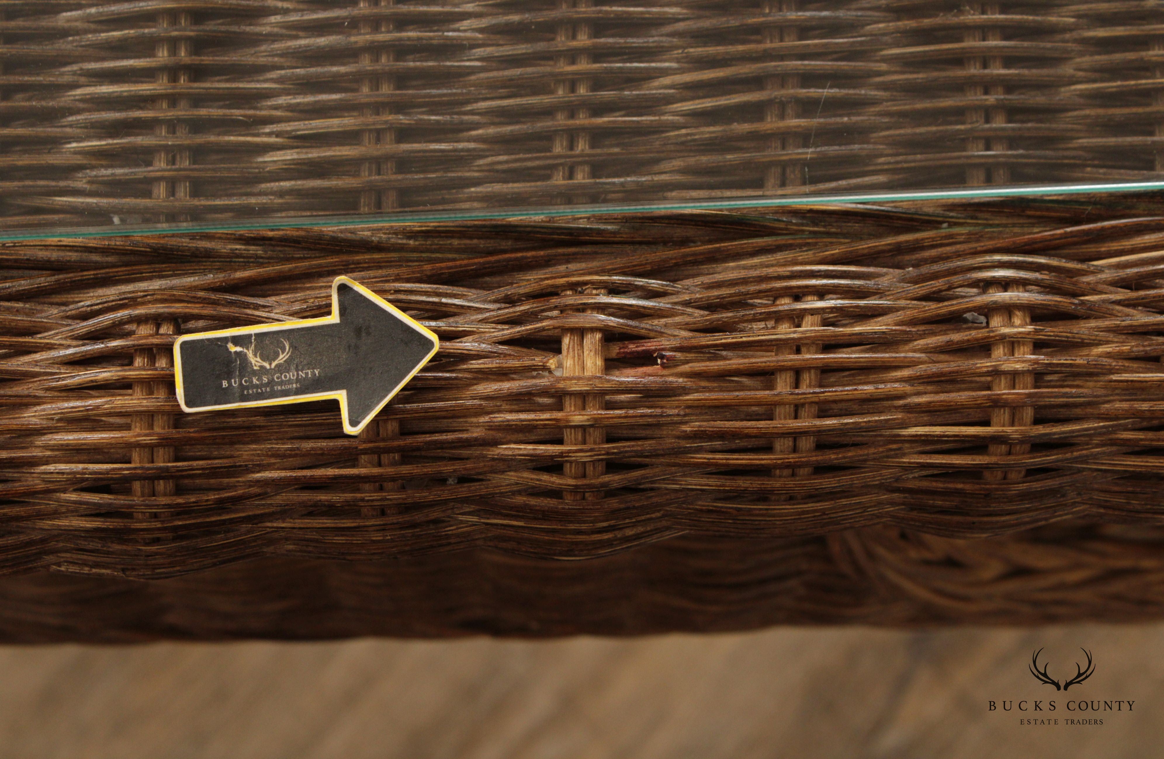 ETHAN ALLEN VICTORIAN STYLE VINTAGE WICKER CONSOLE TABLE