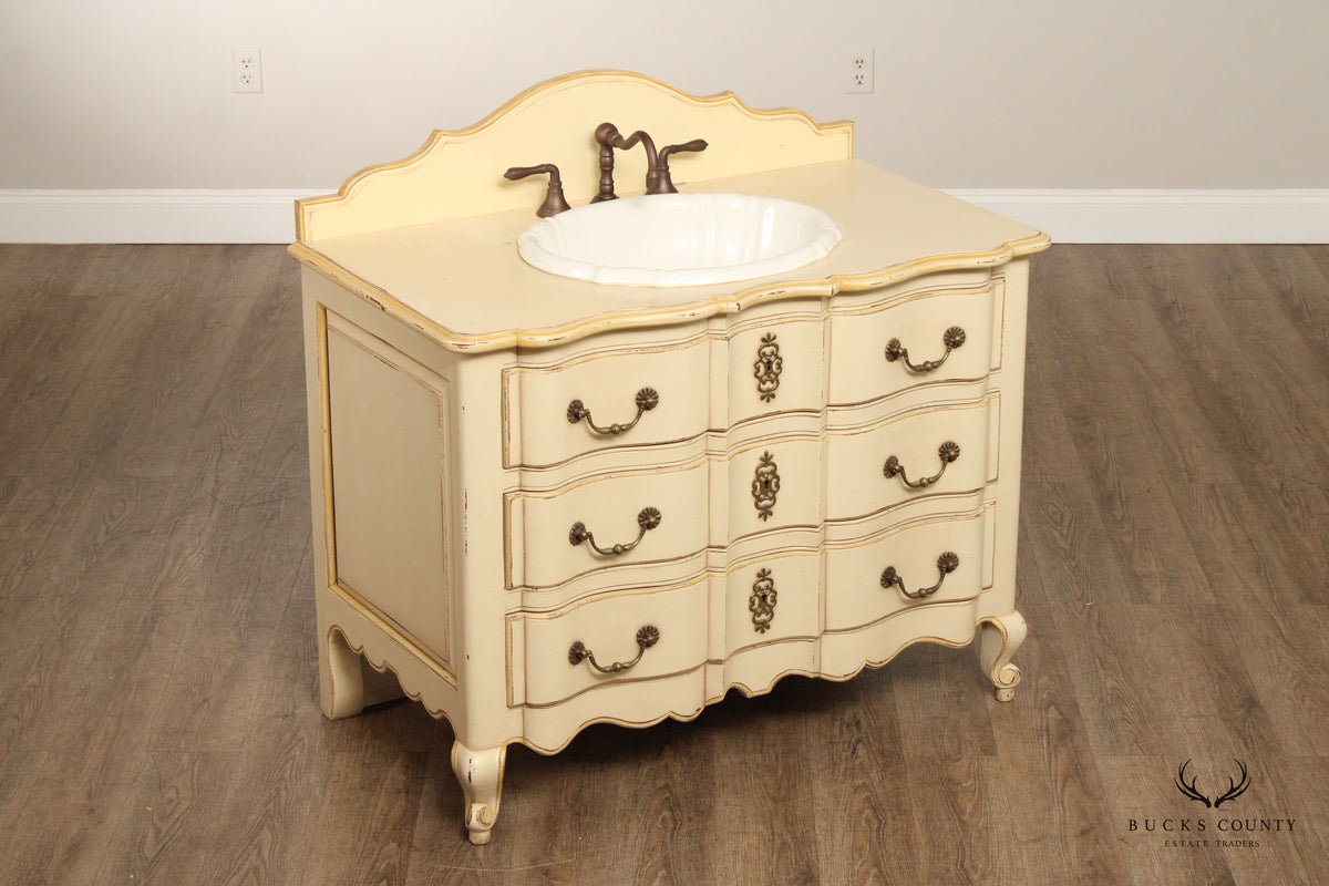 French Country Style Painted Single Sink Vanity Dresser