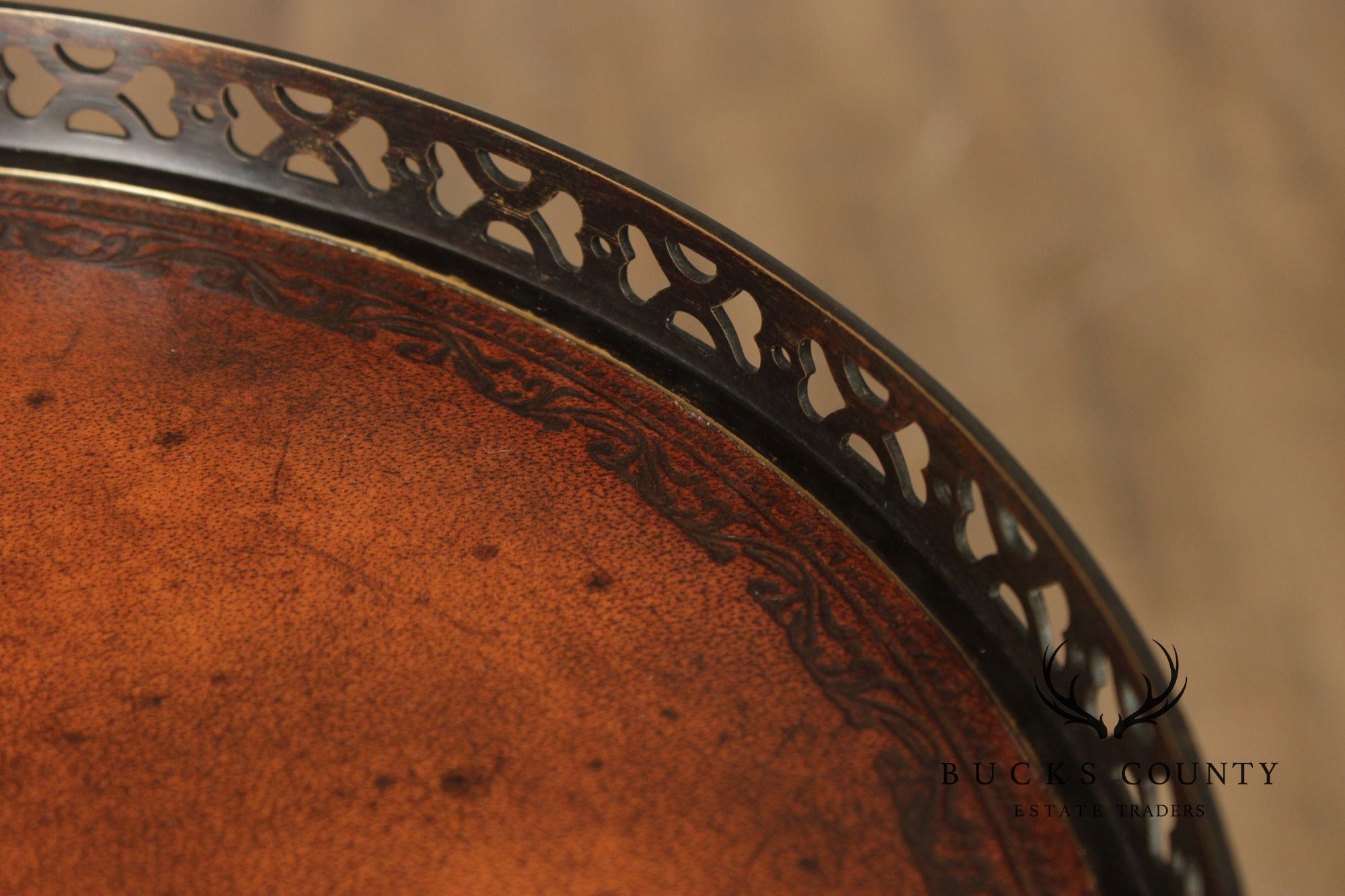 Theodore Alexander Pair of Two-Tier Leather Pedestals