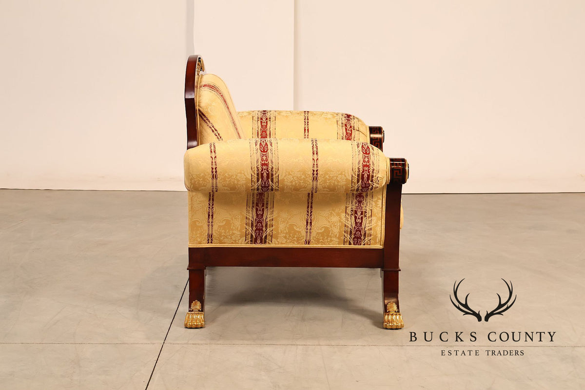 Empire Neoclassical Style Mahogany Upholstered Armchair With Gilt Bronze Accents