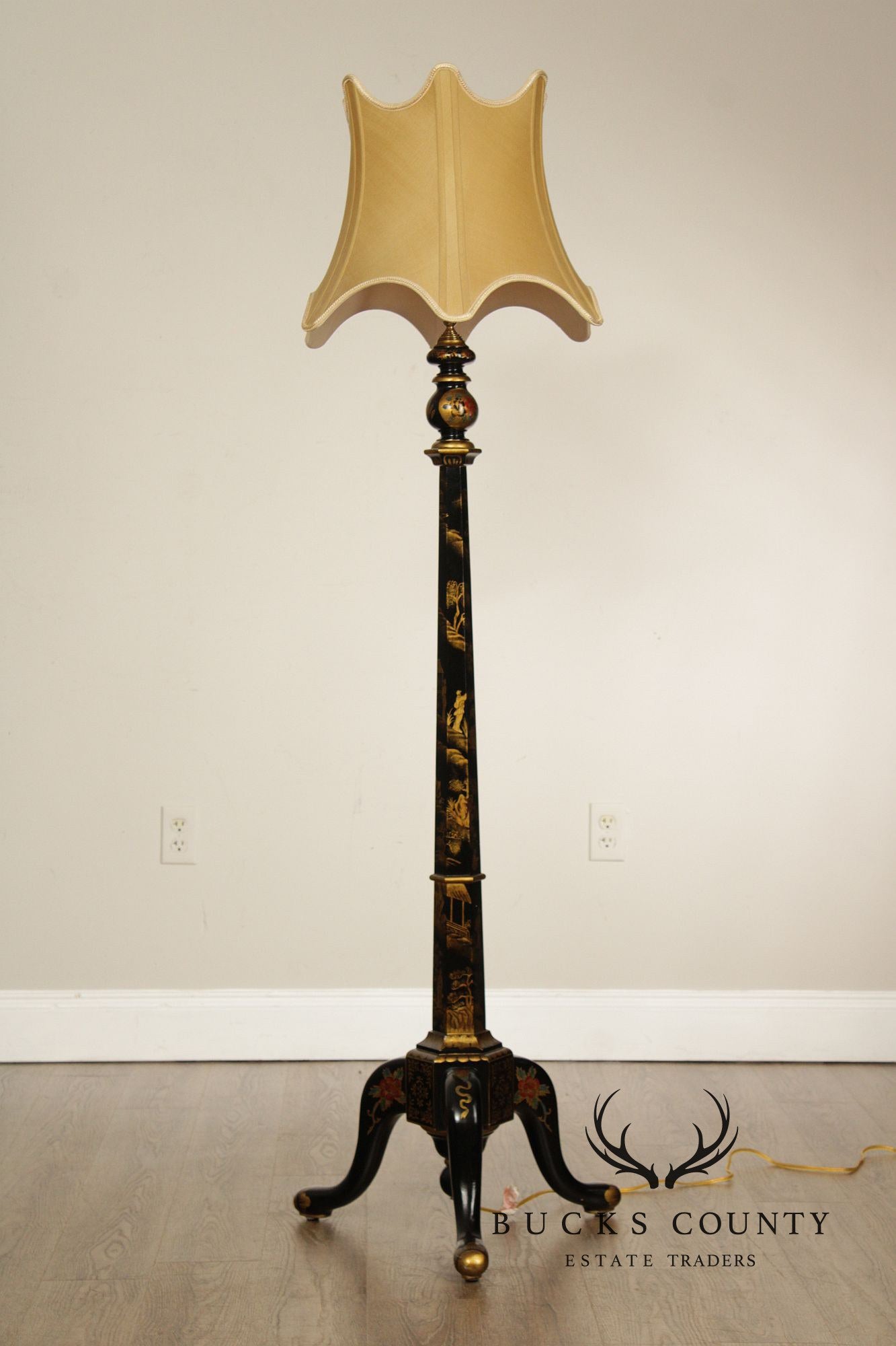 Chelsea House Chinoiserie Decorated Black Lacquer Floor Lamp