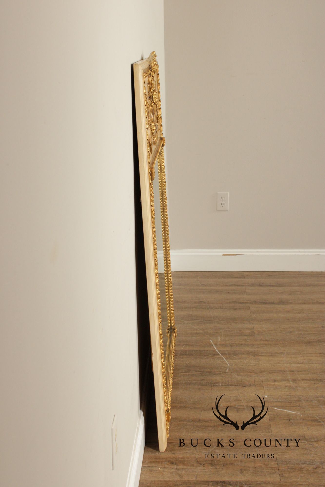 Vintage French Neoclassical Style Partial Gilt Trumeau Mirror