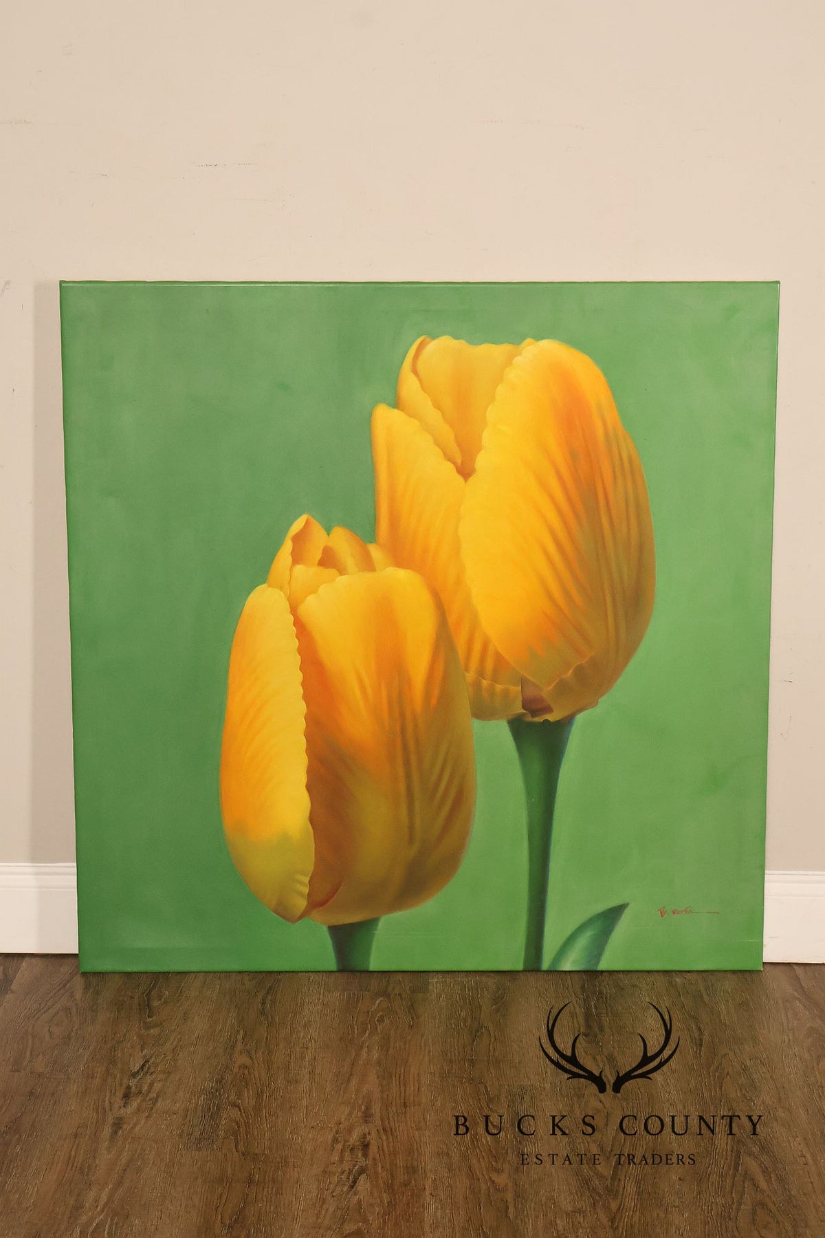 Artist Signed Photorealistic Oil Painting, Tulips