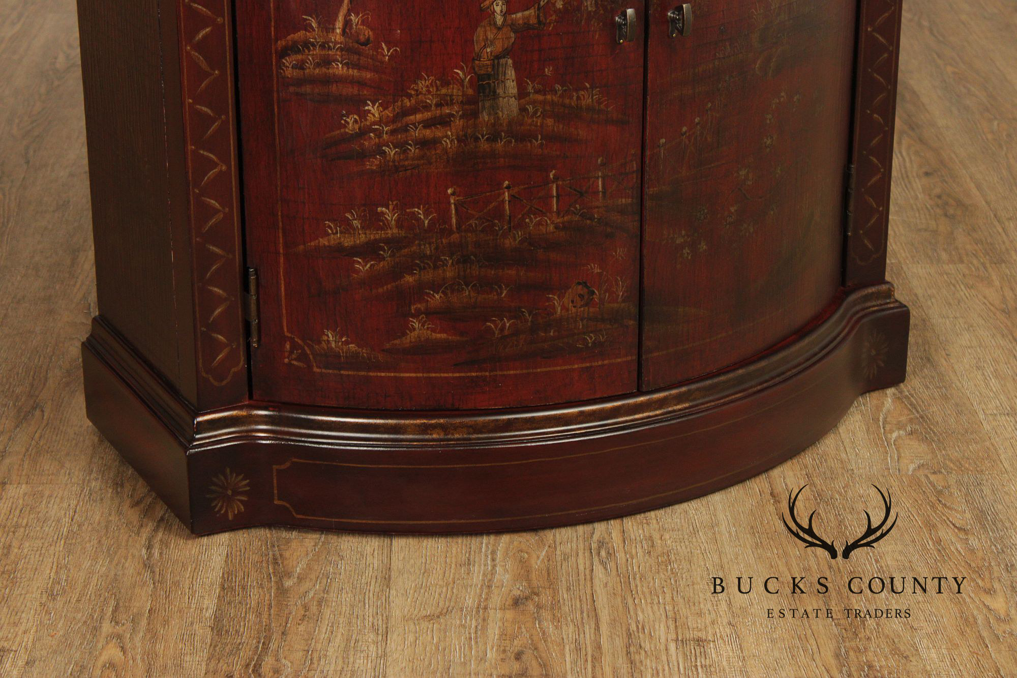 Ethan Allen Chinoiserie Decorated Demilune Cabinet