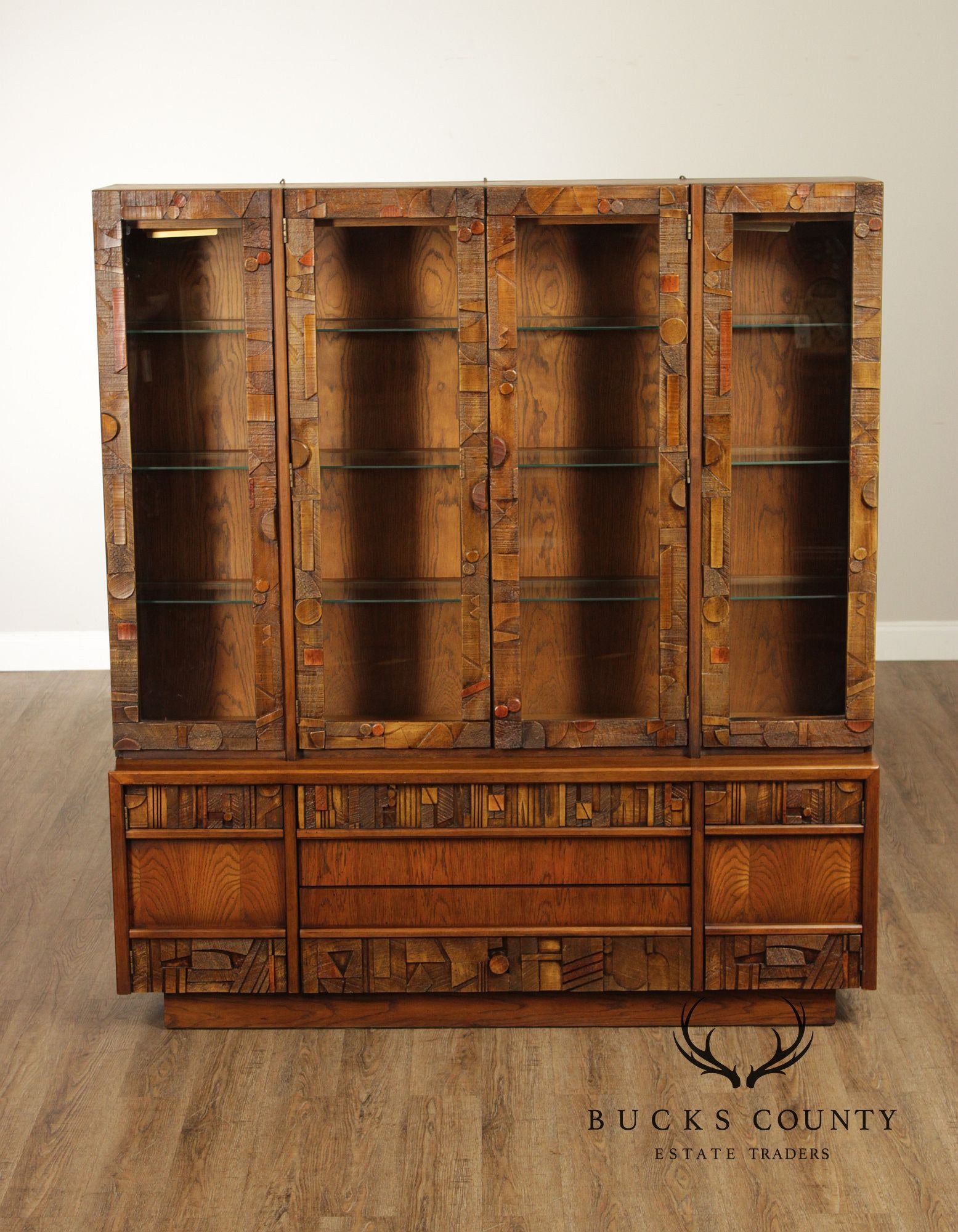 Lane 'Pueblo' Brutalist Oak China Cabinet