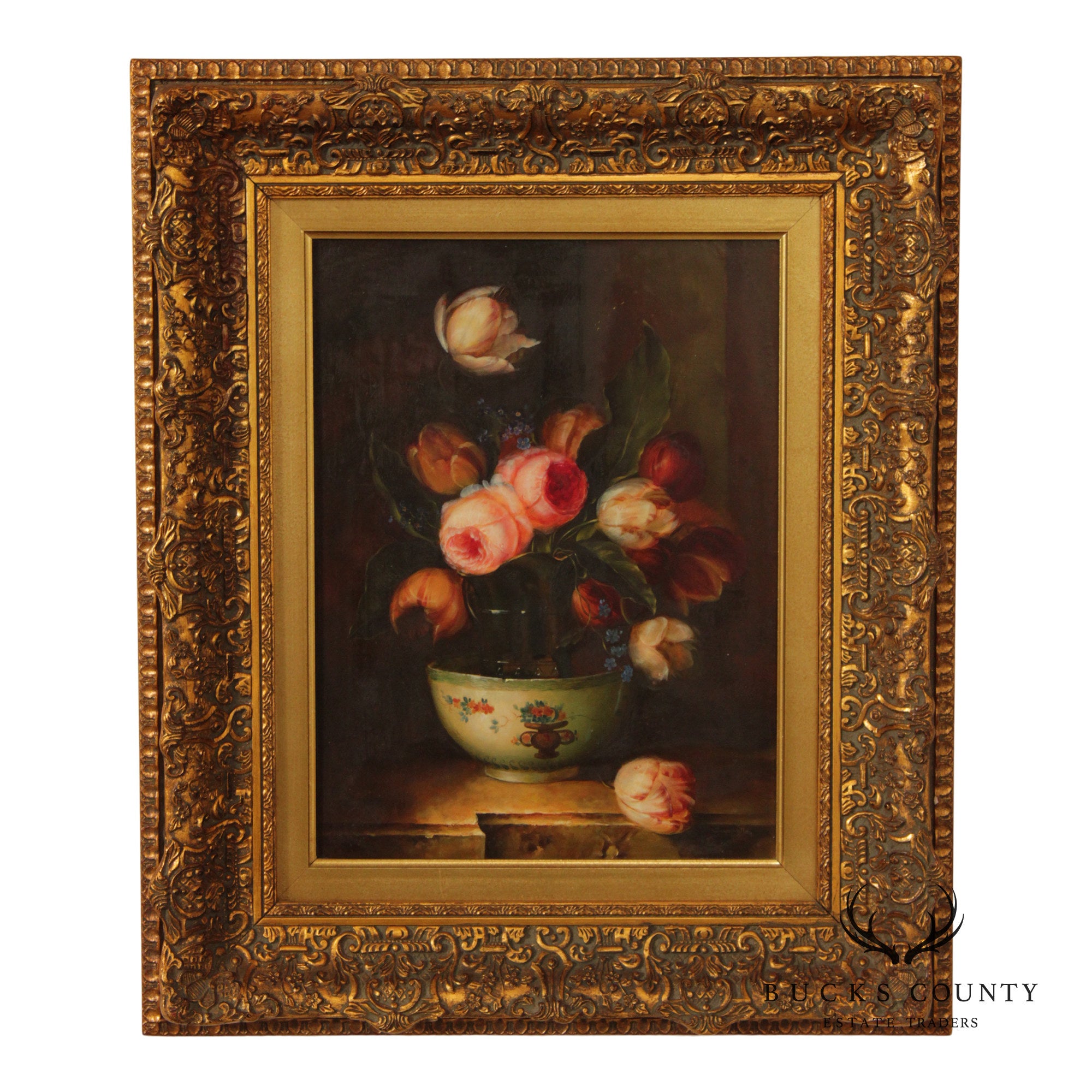 Giltwood Framed Still-Life Print, Signed