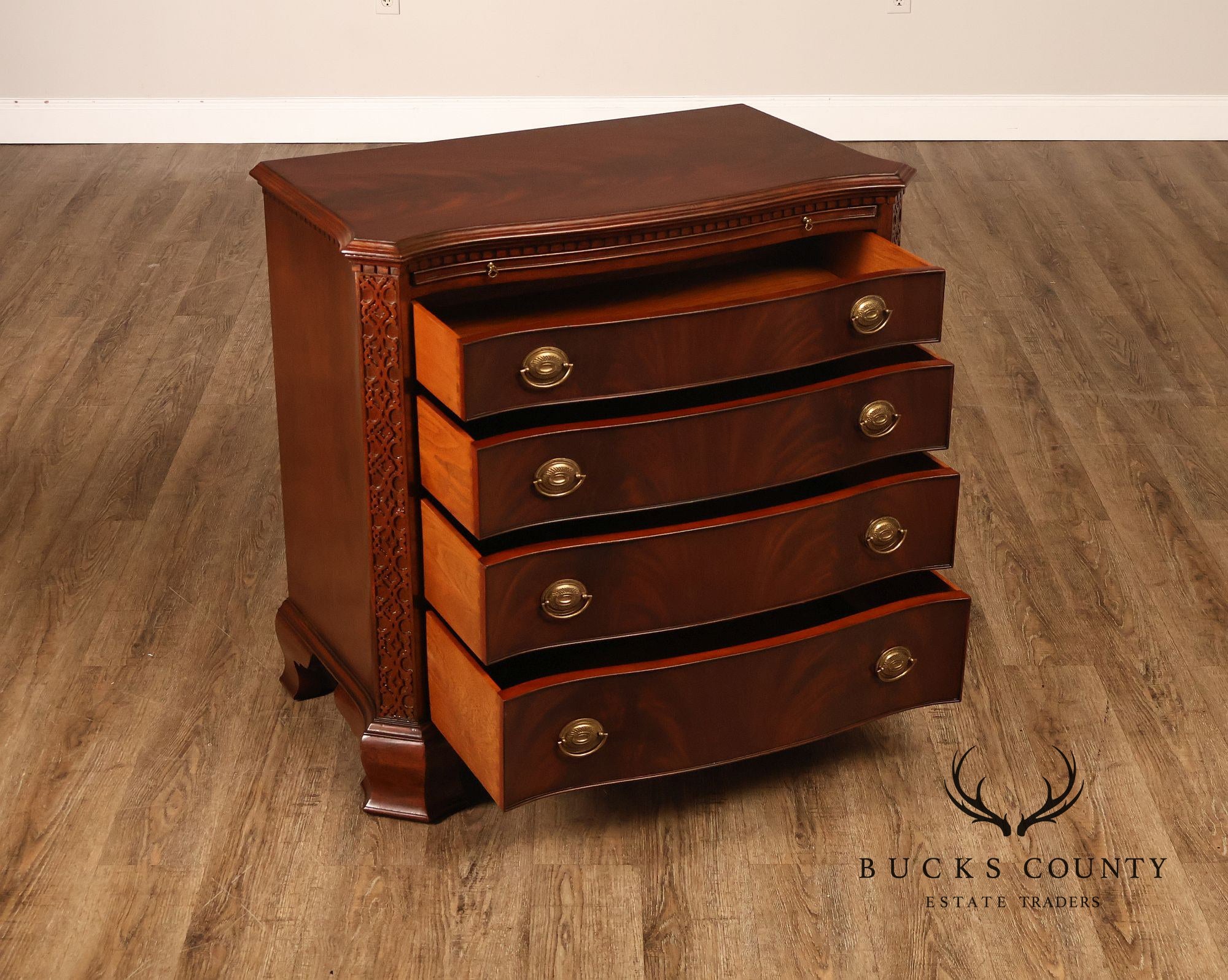 Maitland Smith Georgian Style Mahogany Carved Pair Of Mandolin Bachelors Chests