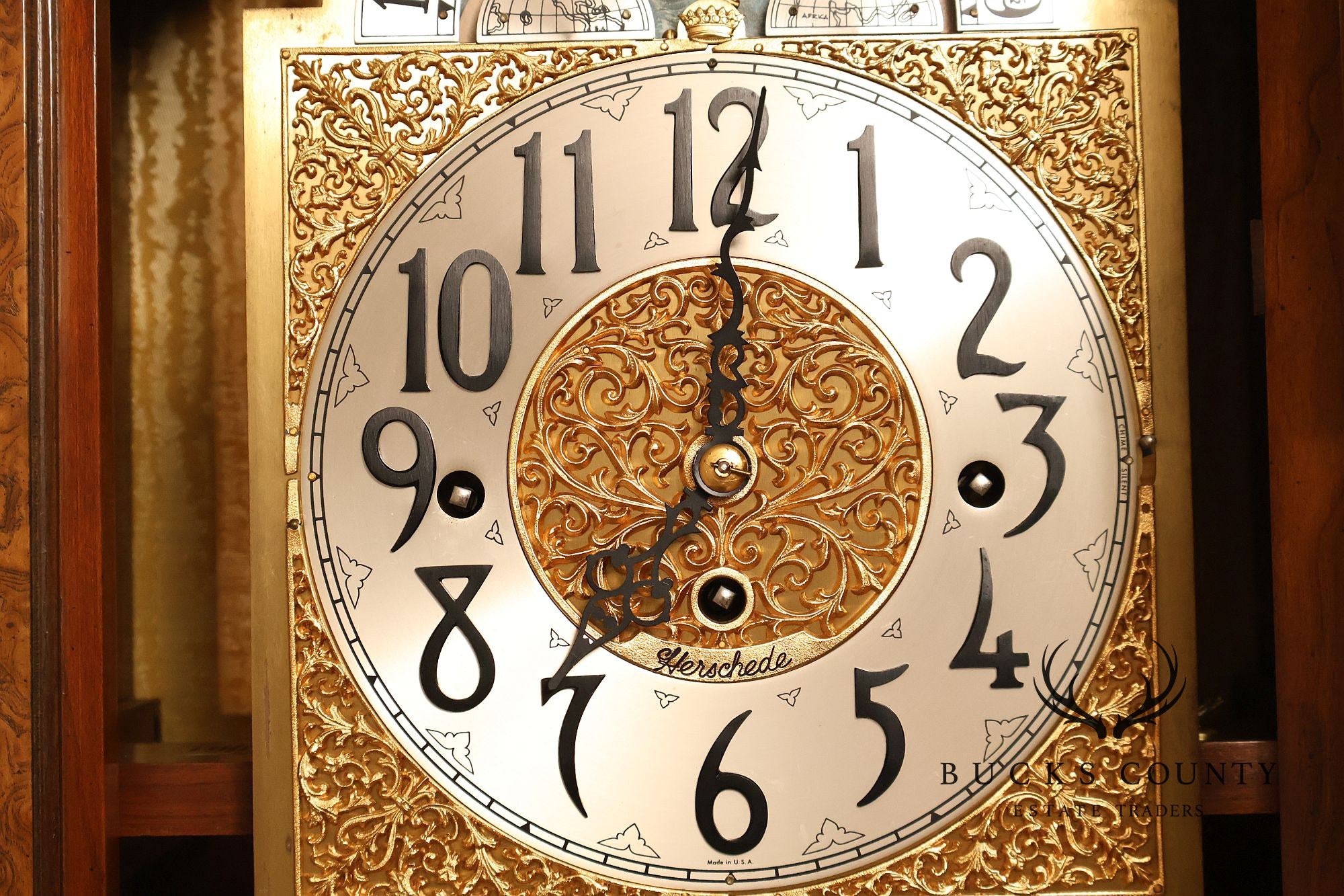 Herschede Burl Wood Five Tube Grandfather Clock