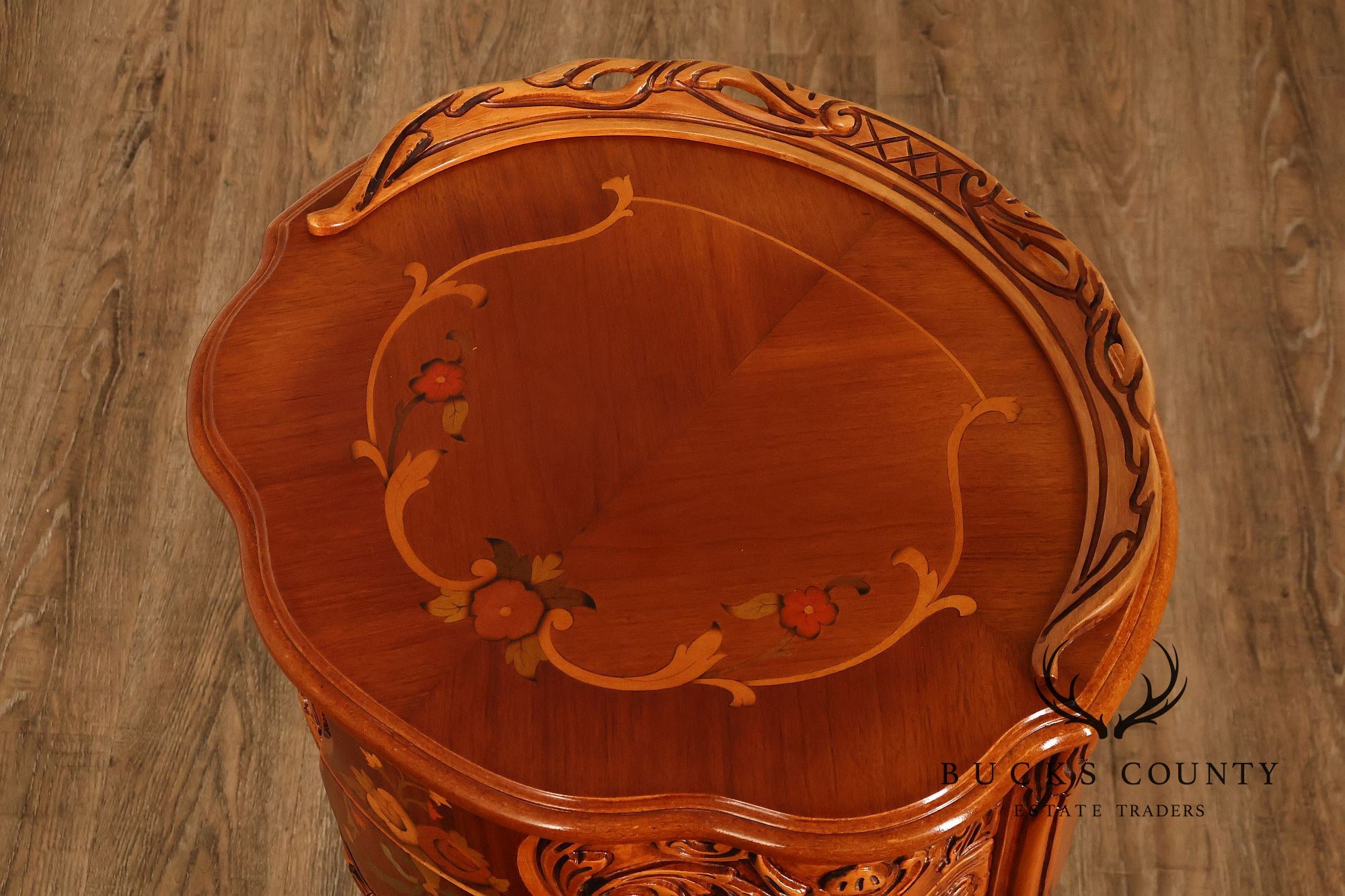 French Louis XV Style Marquetry Inlaid Nightstand