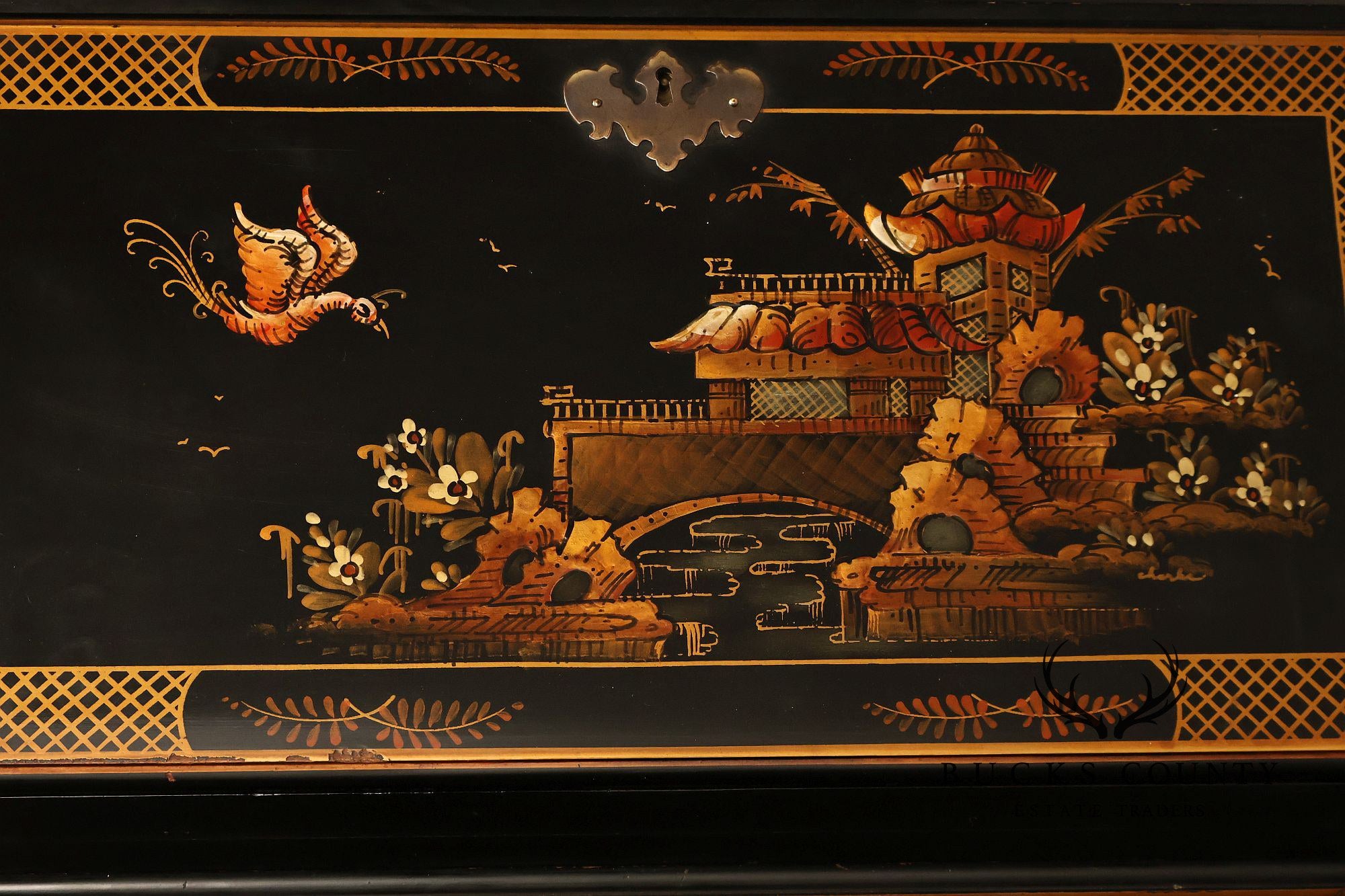 Queen Anne Style Chinoiserie Slant Front Writing Desk