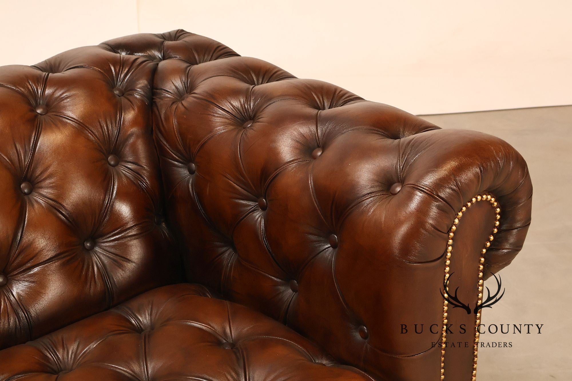 Chesterfield Style 6 Foot Cognac Brown Tufted Leather Sofa