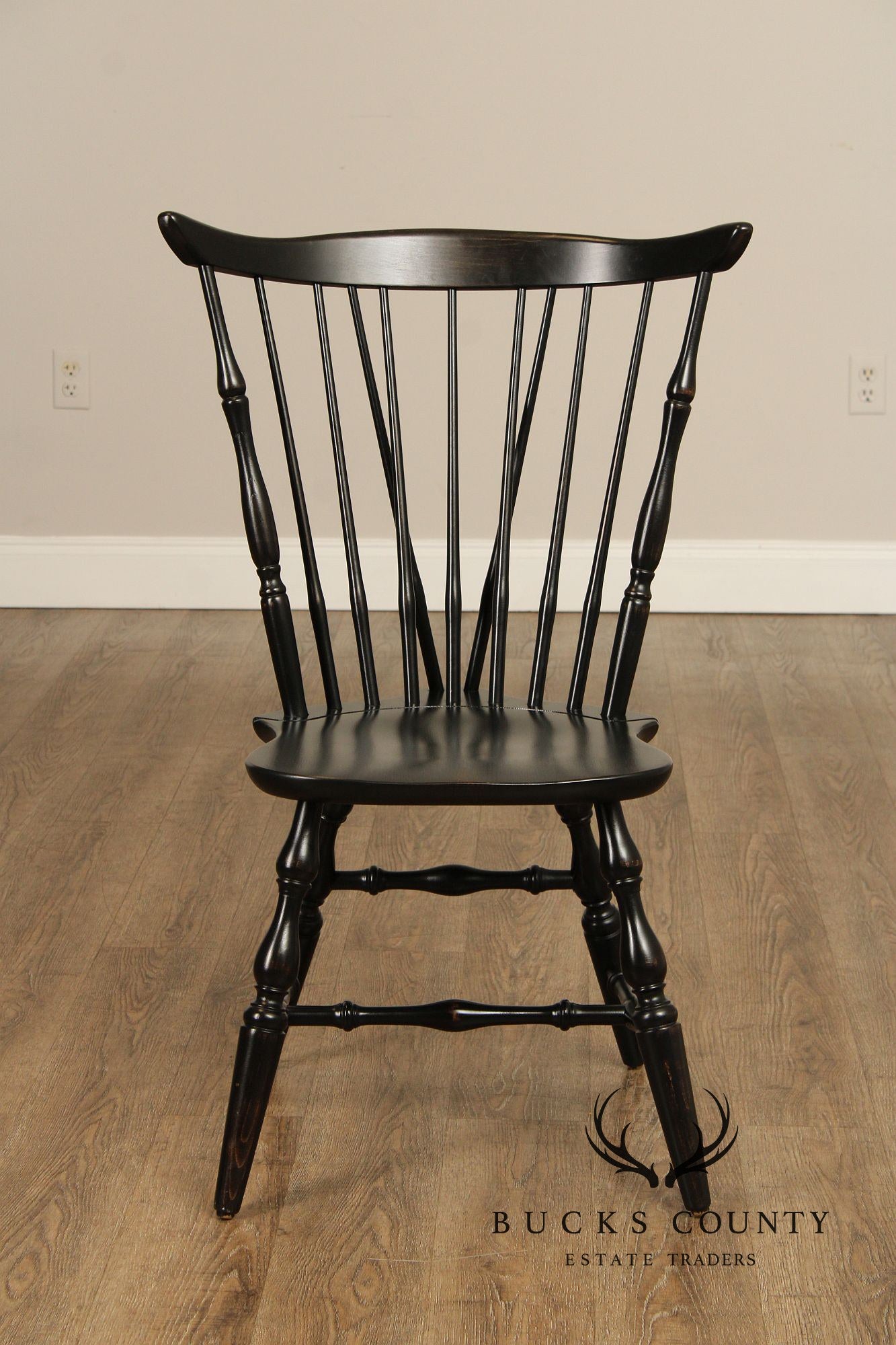 Quality Set Of Eight Black Painted Windsor Dining Chairs