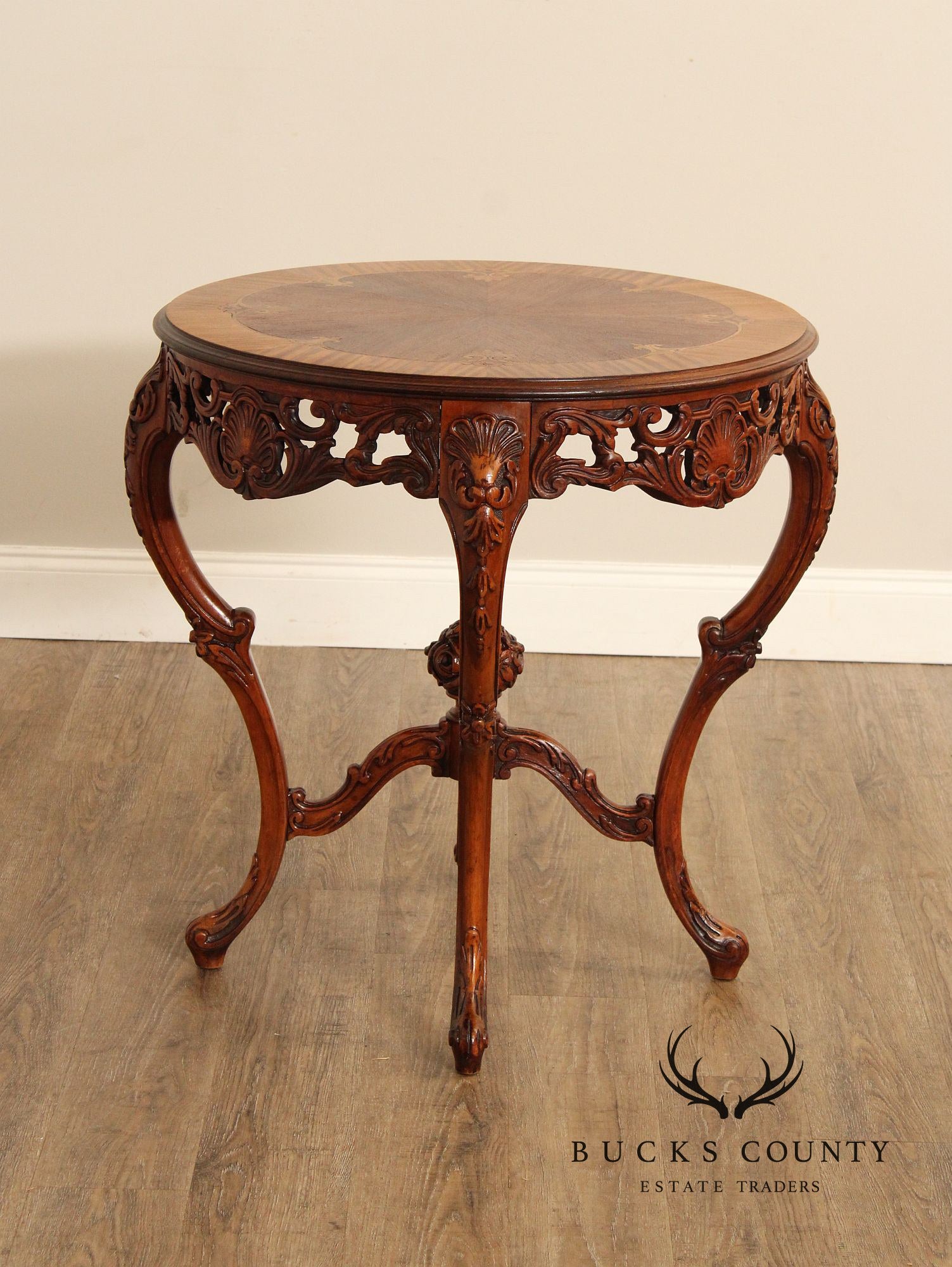 French Court Galleries Rococo Style Round Inlaid Side Table