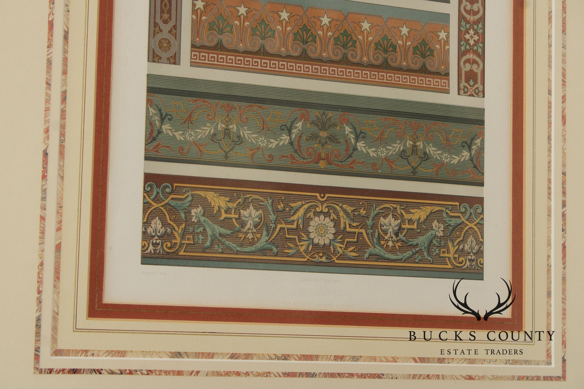 Framed Lithograph of Victorian Wallpaper Borders