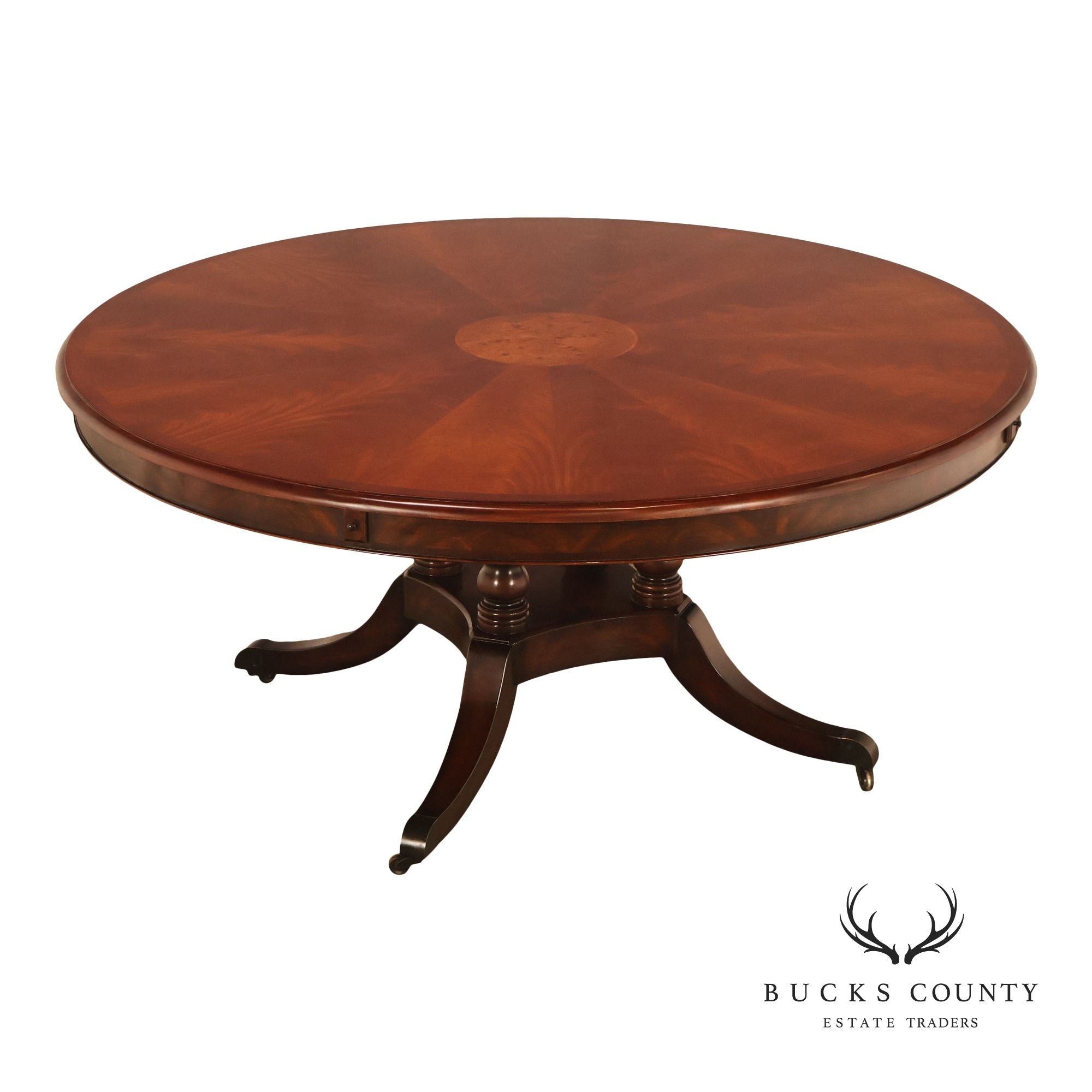 Theodore Alexander Regency Style Mahogany Round Dining Table With Expandable 4 Leaves