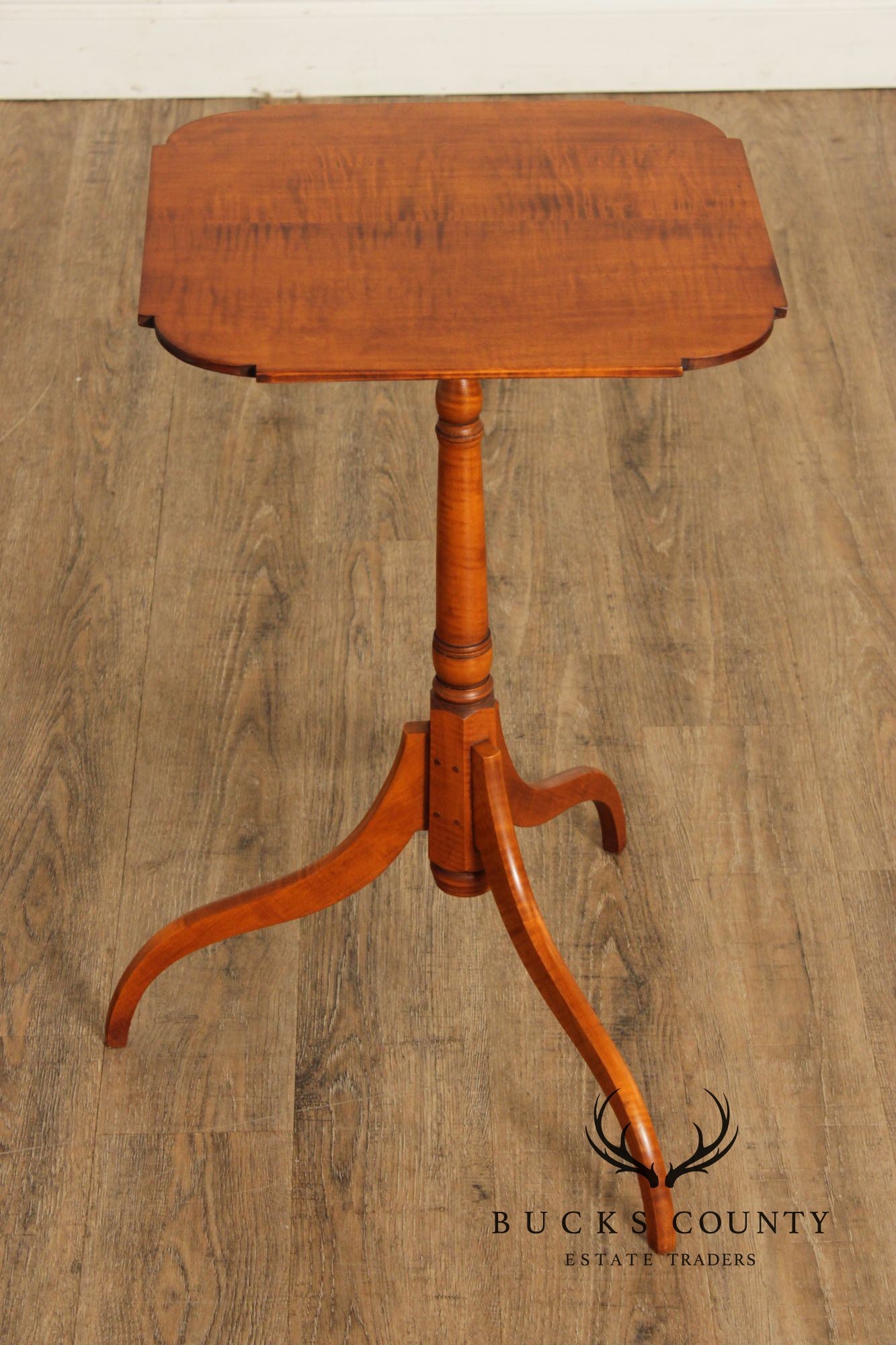 Eldred Wheeler Early American Style Tiger Maple Candlestand