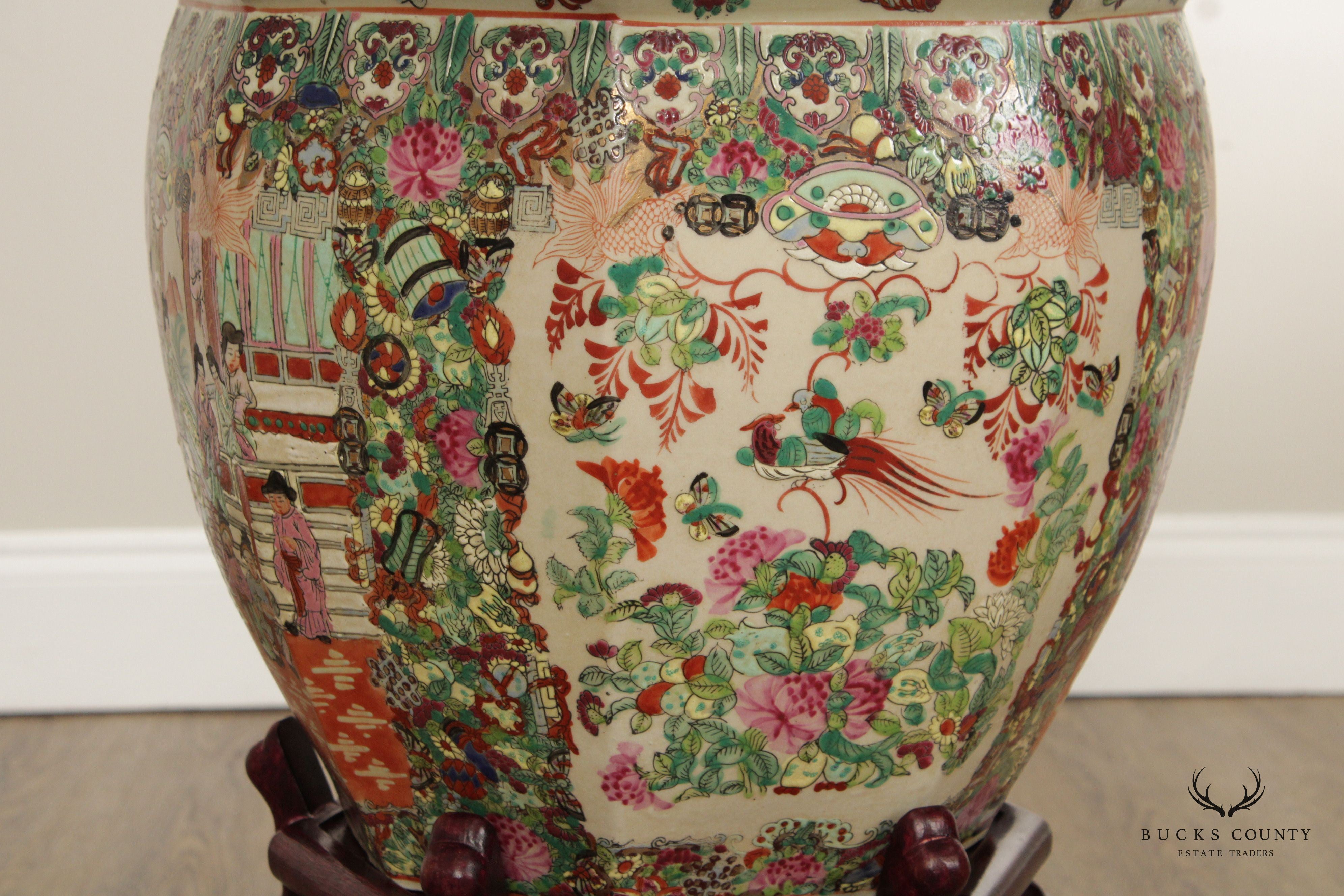 Chinese Famille Rose Enameled Porcelain Fishbowl Planter