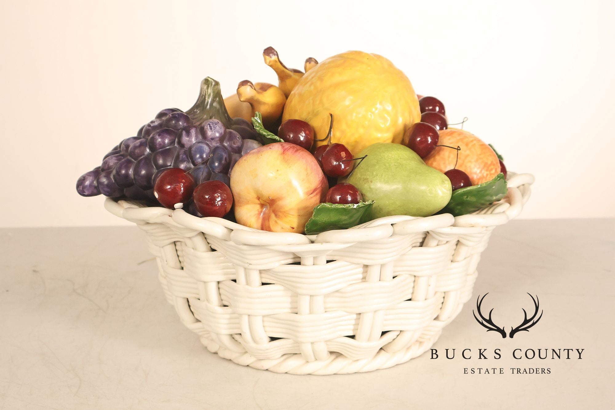 Italian Glazed Ceramic Fruit Basket Centerpiece