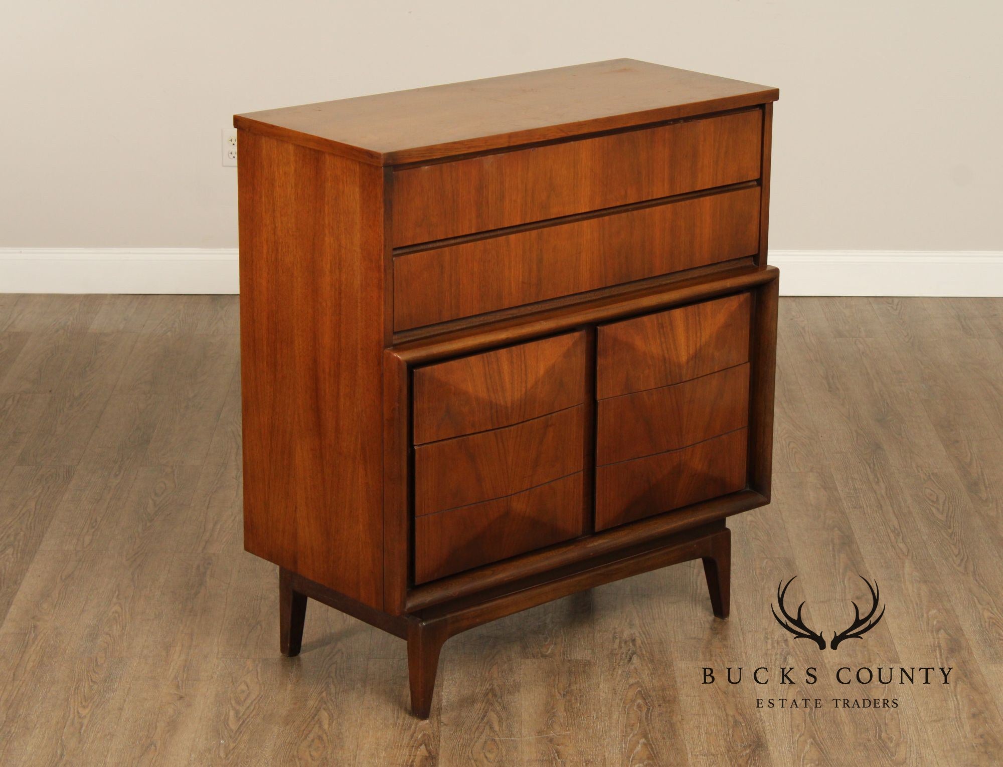 United Furniture Mid Century Modern Walnut High Chest