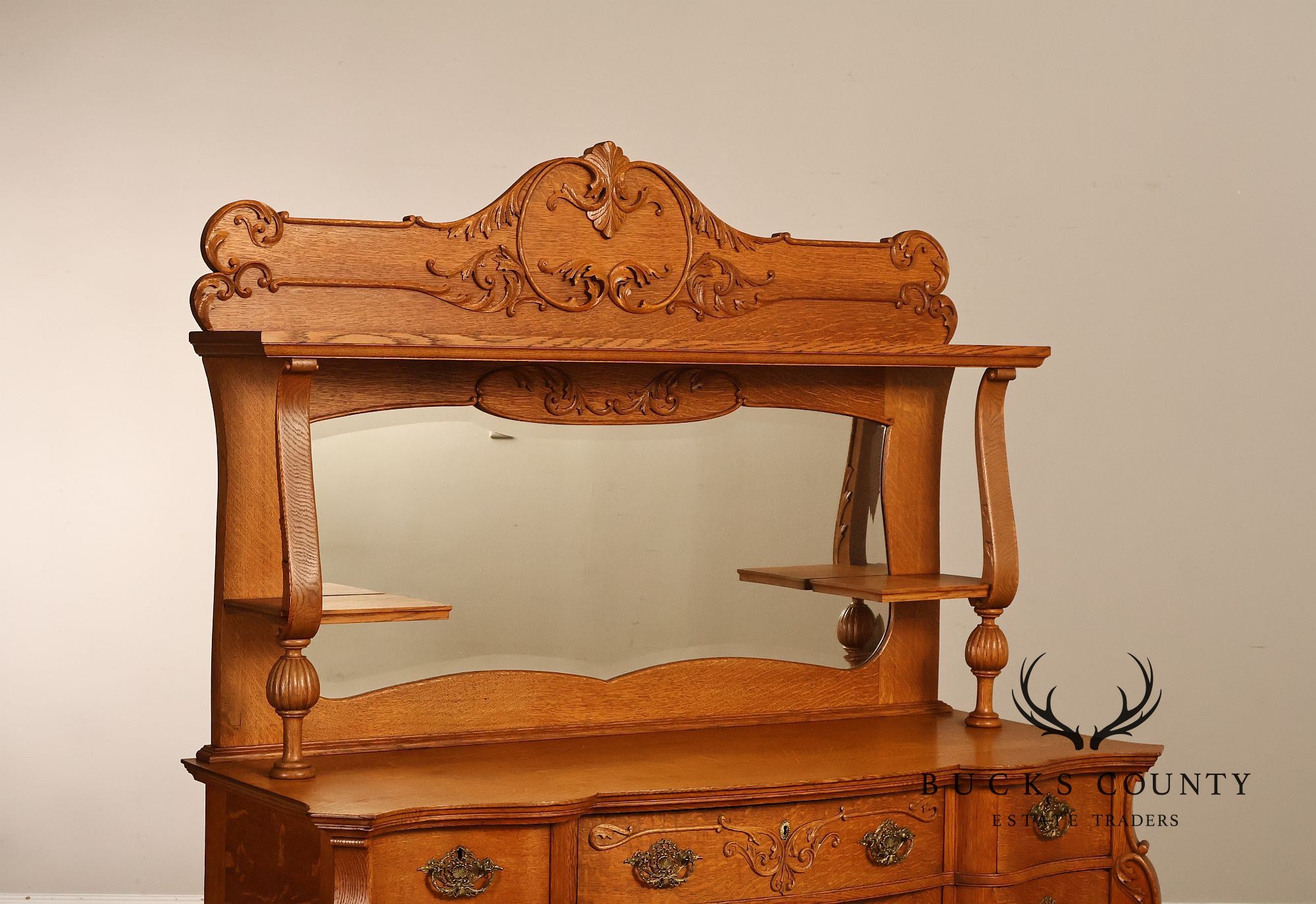 Antique Renaissance Revival Oak Sideboard with Mirrored Back