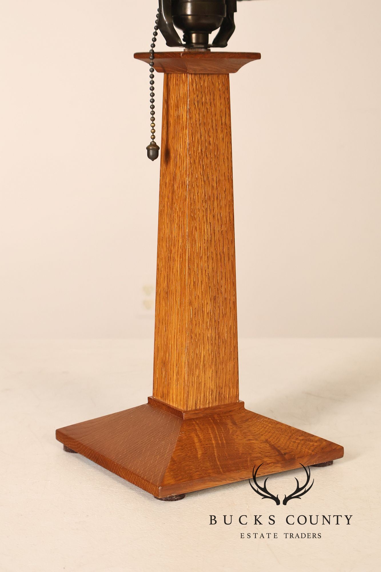 Stickley Mission Collection Oak Table Lamp with Art Glass Shade