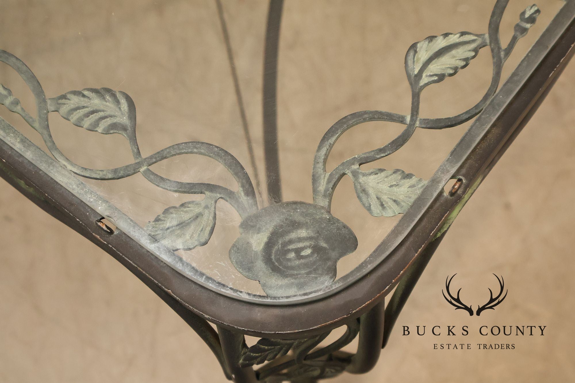 Vintage Glass Top Wrought Iron Patio Table